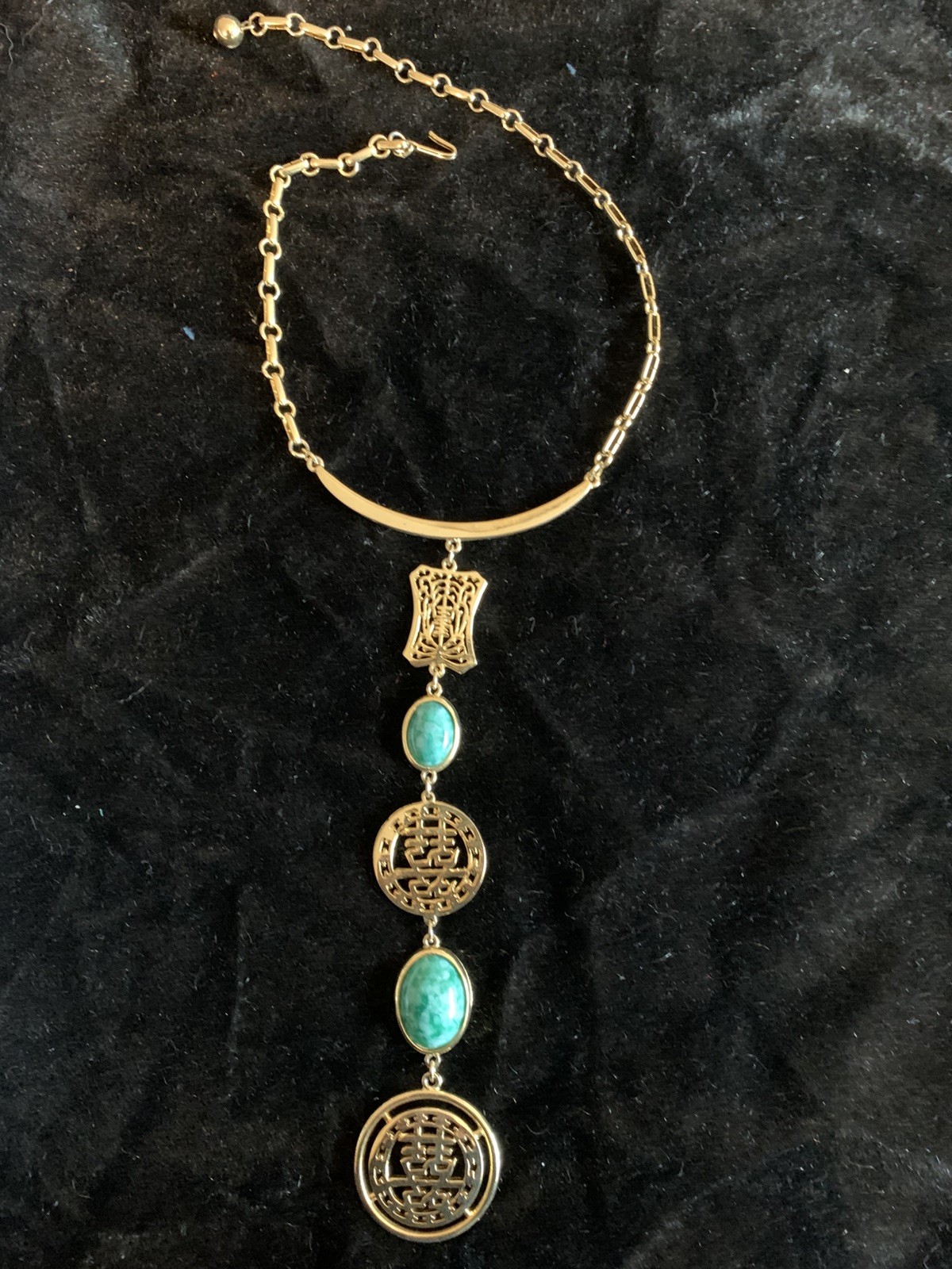 Gold Tone Bling Chinese Gold Tone Necklace, Circular Pendants on Chain, Vintage