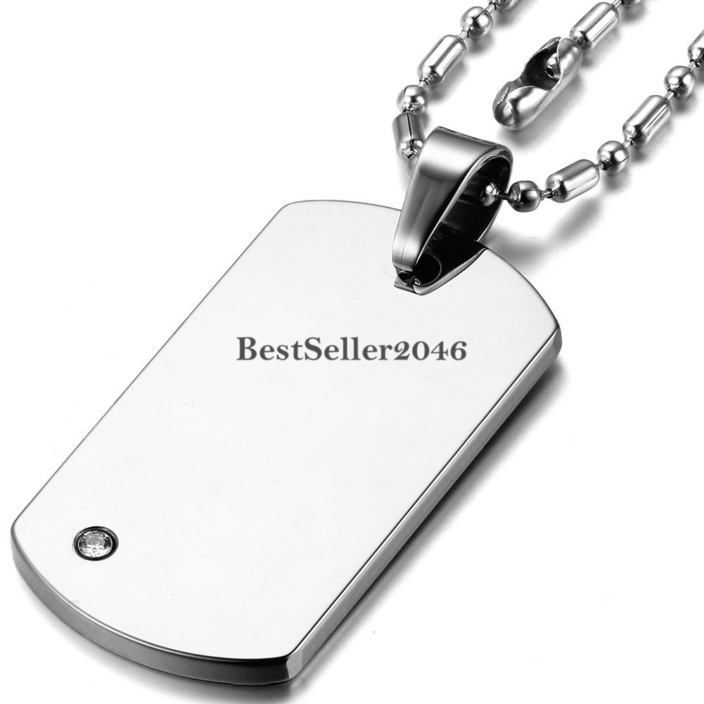 Men Boys Polished Tungsten Carbide Dog Tag Pendant Stainless Steel Necklace 22″