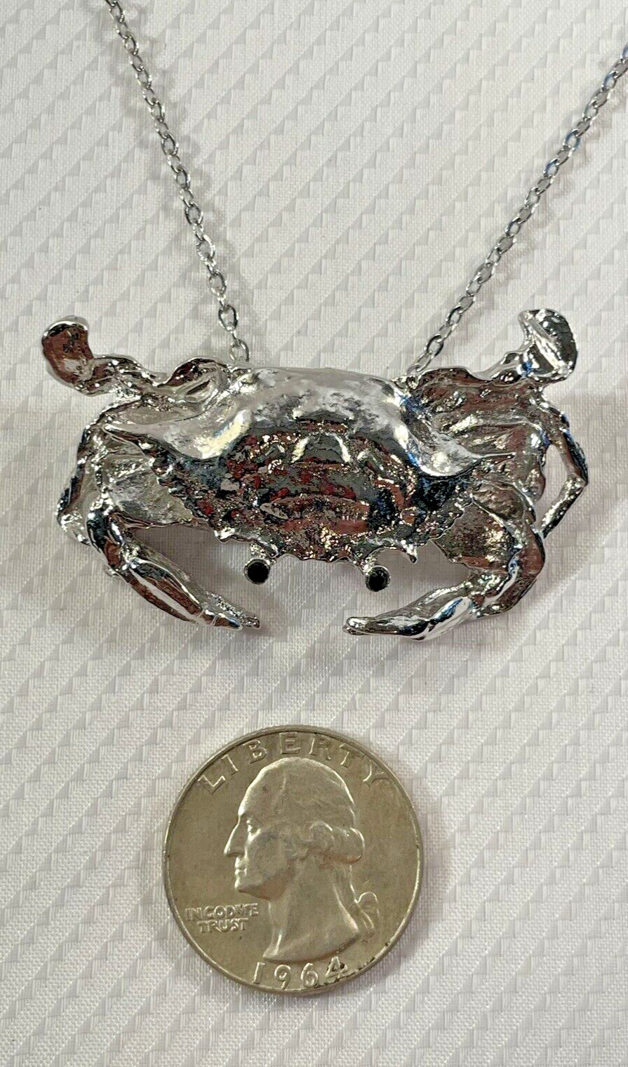 Crab Silver Necklace 30” Stainless Chain Coastal Sea Life HandcraftedJewelry New