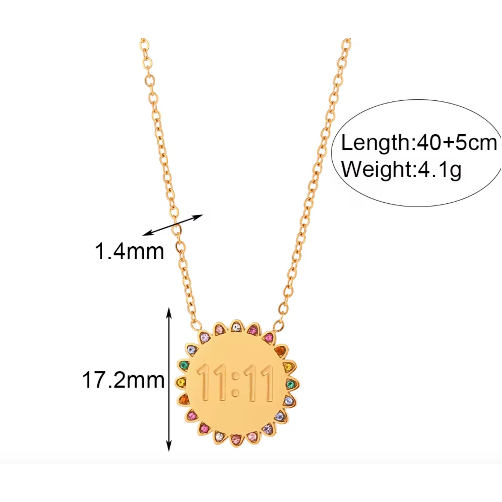 NEW Sunflower 11:11 Angel Number 18K Gold Plated Necklace Rainbow Crystals