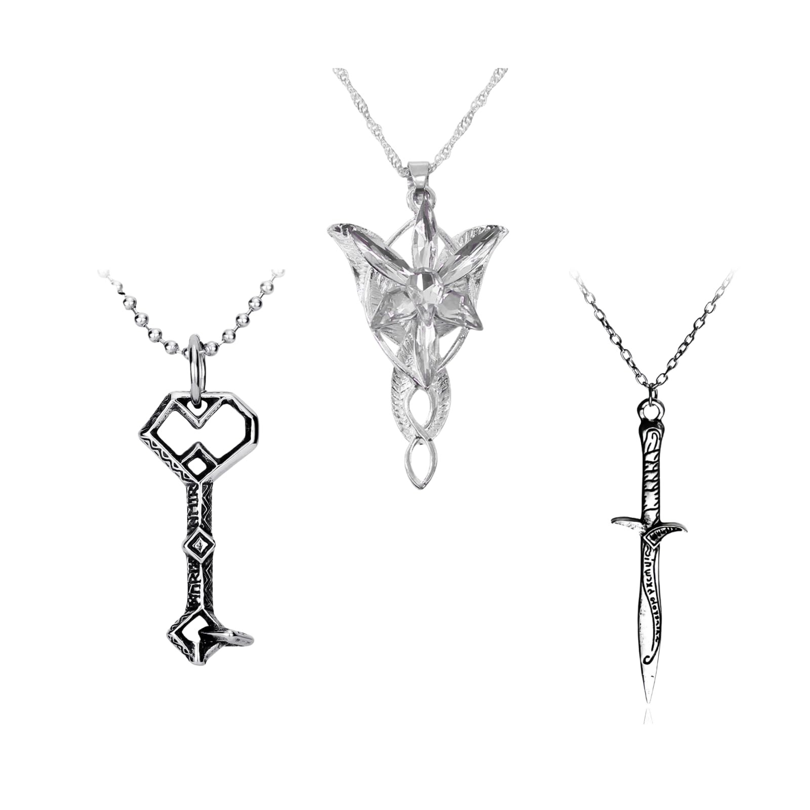 3 Pack Set Arwen Evenstar Pendant Necklace Costume Jewelry Cz Elven Sword and…