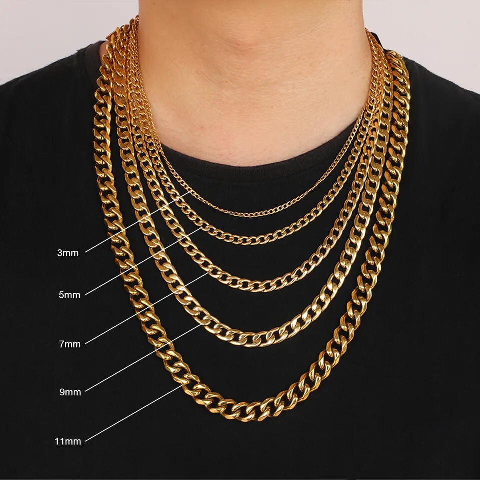 Stainless Steel Cuban Chain Necklace Silver Plated Choker Mens 3/5/7/9/11mm