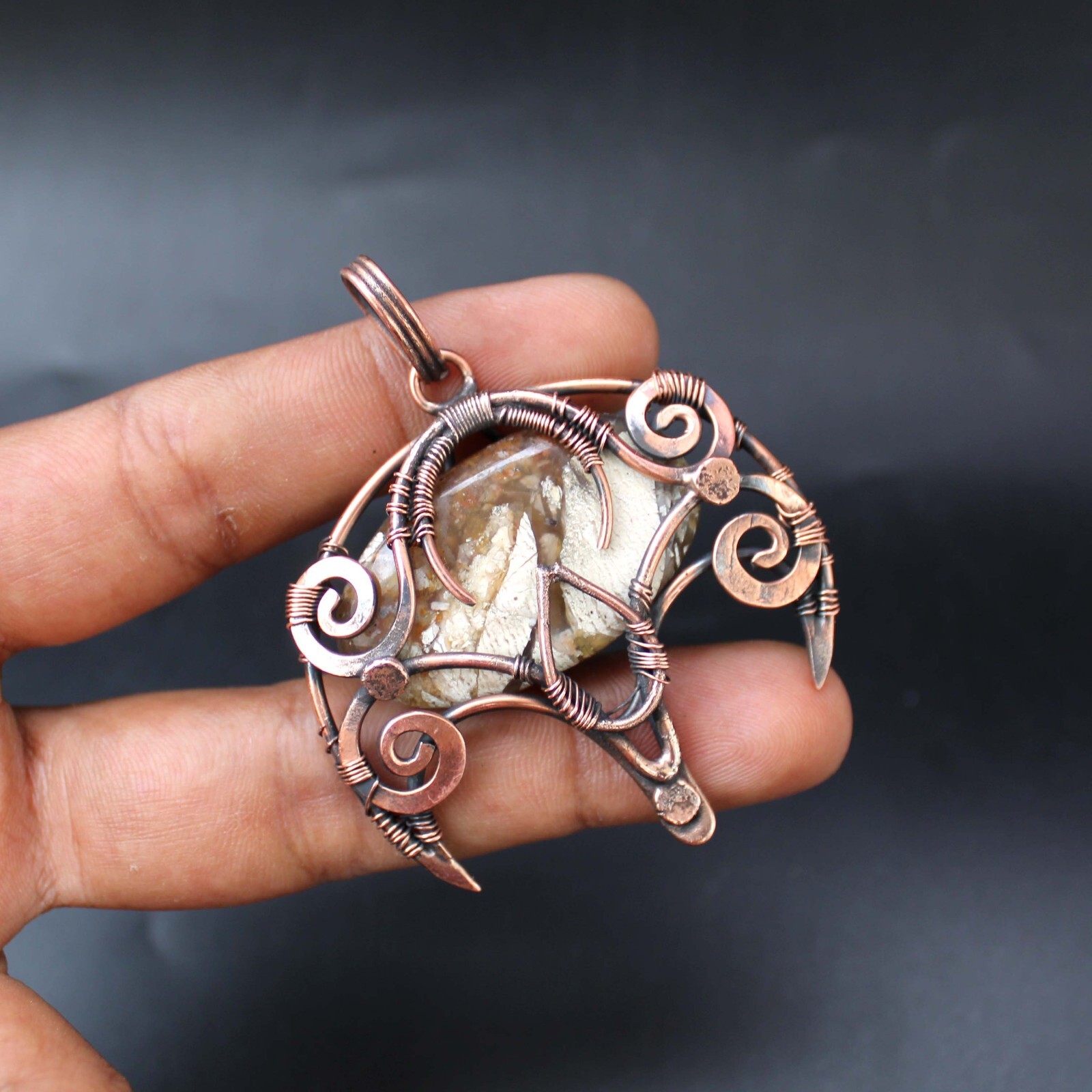 Copper Wire Wrapped Pendant Mookite Jasper Pendant Gemstone Copper Jewelry