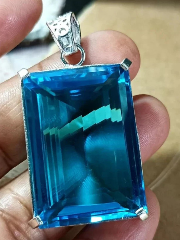 99.70 Ct. Emerald Cut Blue Topaz Pendant 925 Silver Jewelry Gift for Christmas