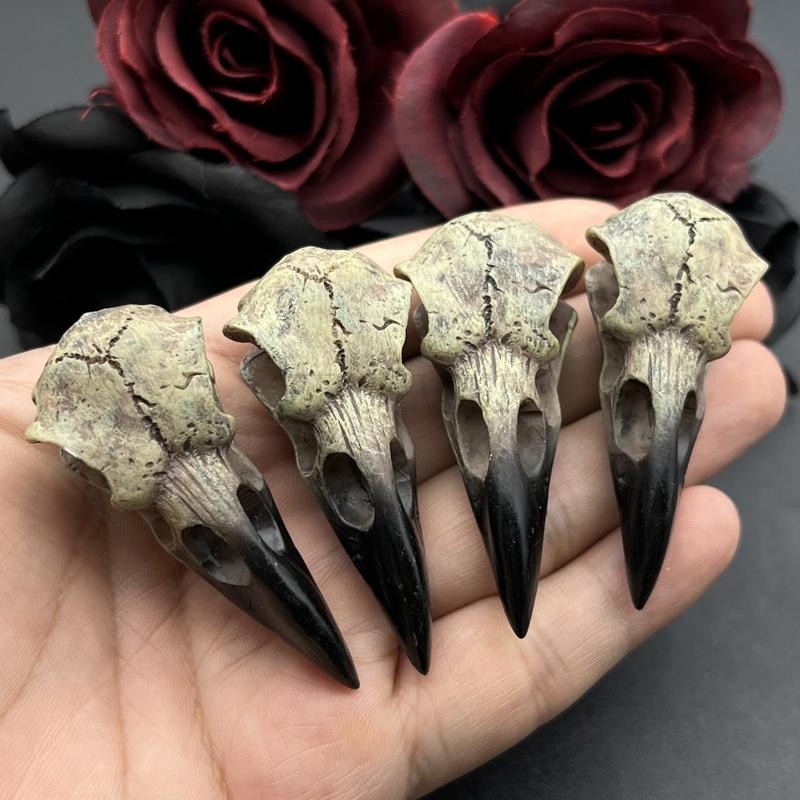 2pcs 3D Crow Skull Pendant Necklace Magpie Gothic Men’s Halloween Jewelry Gift
