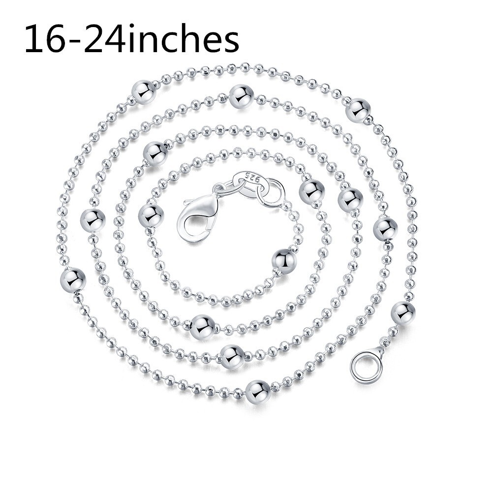16″-24″ Mens Womens 925 Sterling Silver 1mm/3mm Thick Ball Bead Chain Necklace