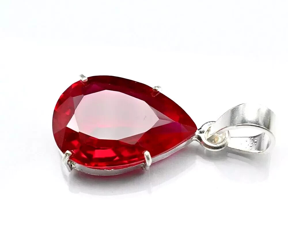 Certified 31.70 CT Natural Loose Red Ruby Gemstone 925 Solid Silver Pendant