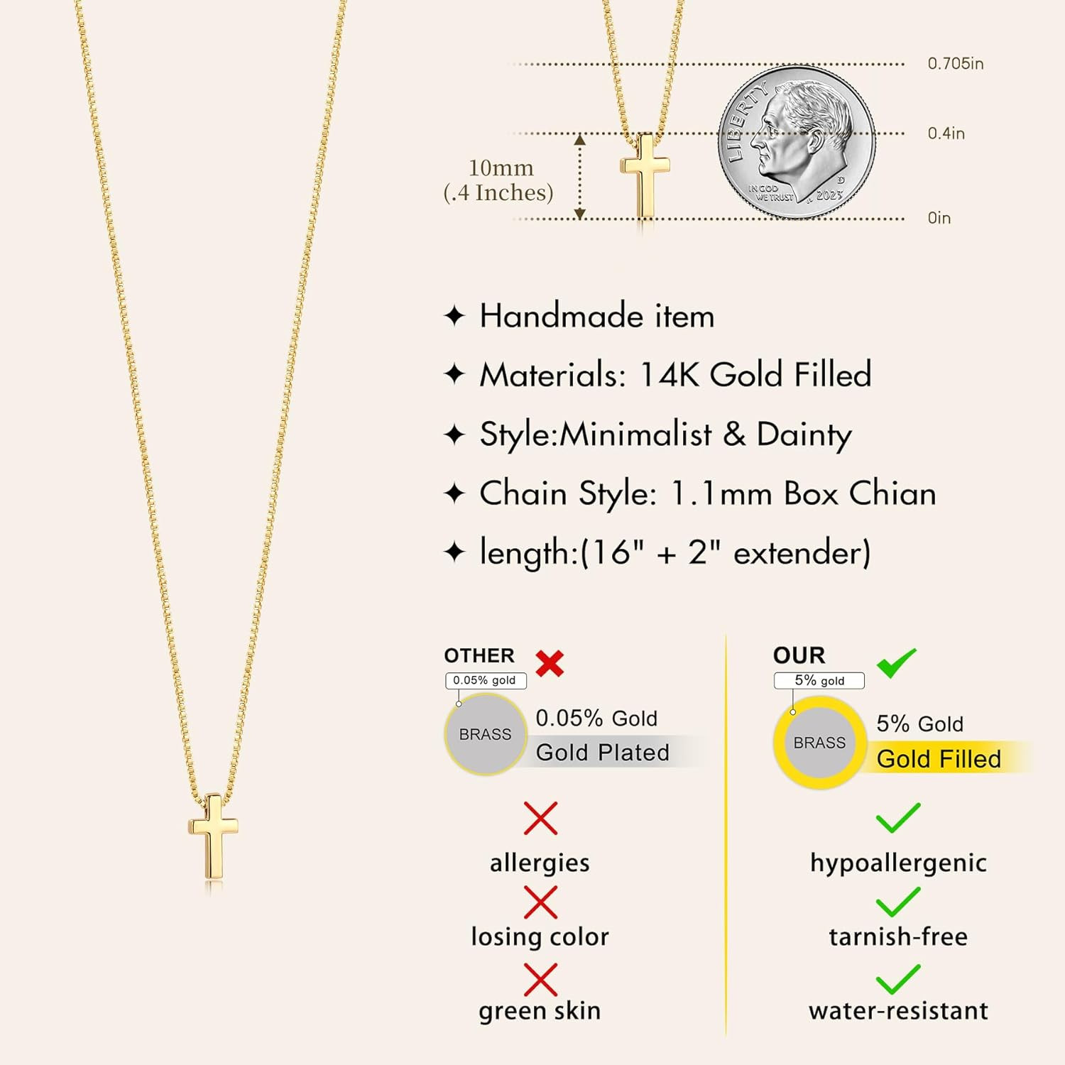 Dainty 14K Gold Cross Necklace for Women & Girls – Graduation Gift 2026