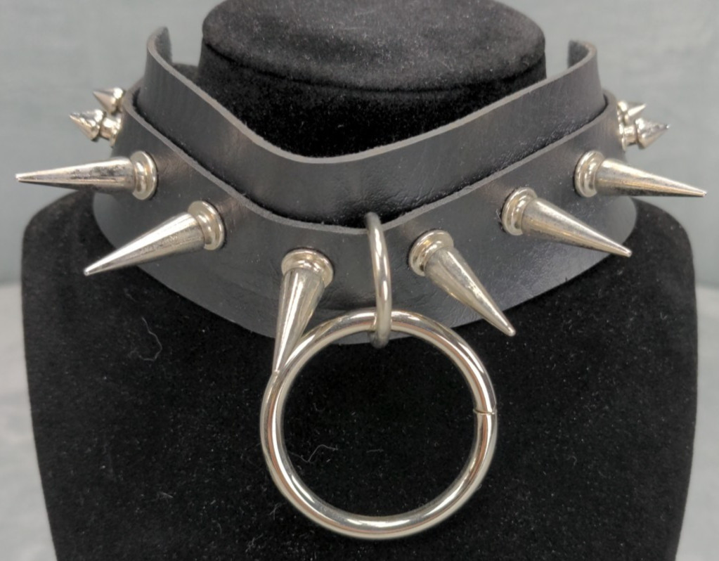 Gothic Spike Necklace Choker Faux Leather Punk Collars Black Emo Lot Of 2