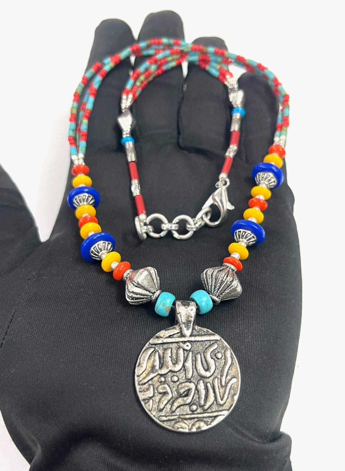Turquoise Lapis Coral Gemstone Tibetan Antique Necklace Jewelry, 18 Inc Adjs