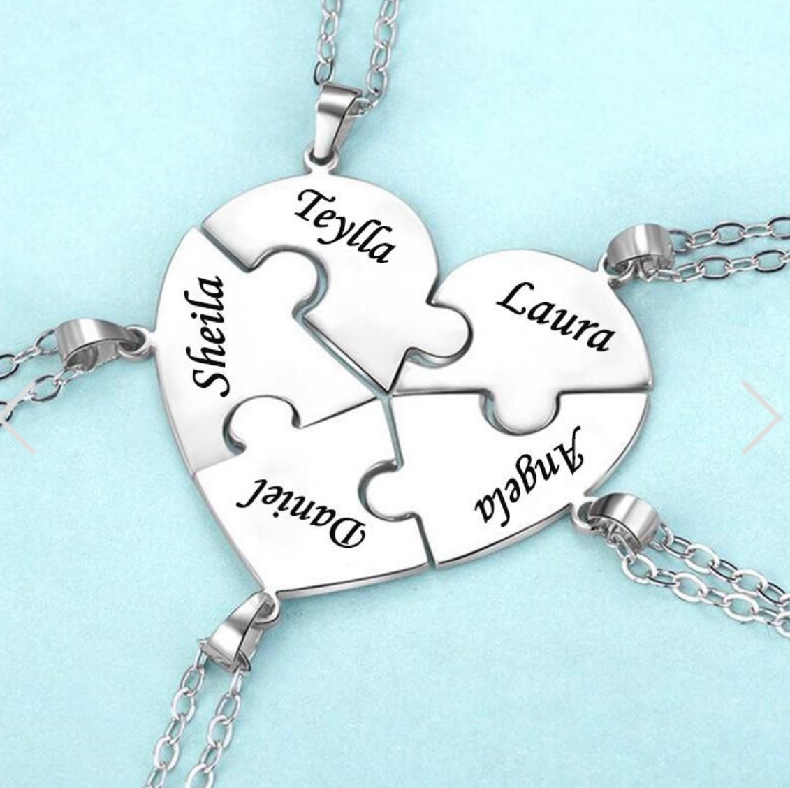 Personalized Puzzle Heart Necklace Custom Engraved BFF Family Birthday Gift Set