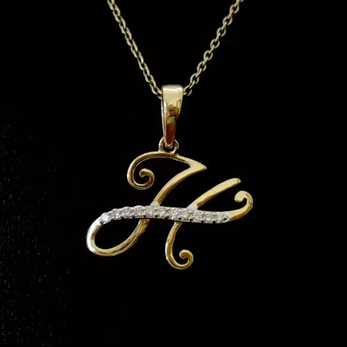 1Ct Round Cut Real Moissanite Letter ”H” Pendant 14K Yellow Gold Plated Silver