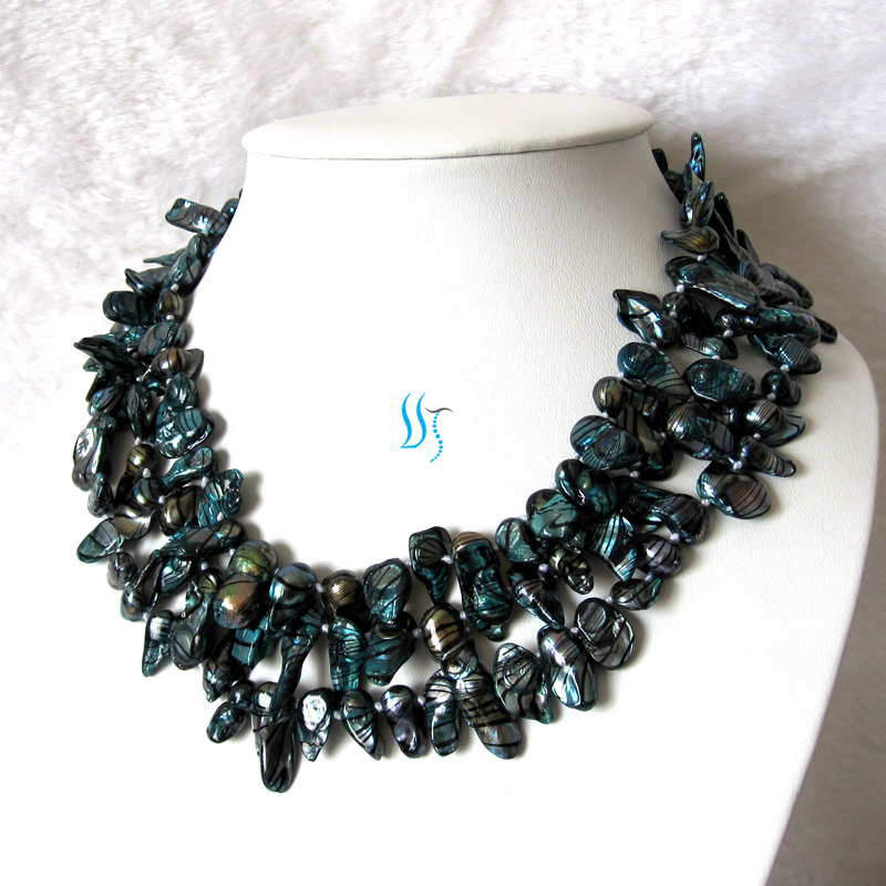 54″ 6-7mm teal Baroque Freshwater Mother Of Pearl Necklace Strand Jewelry