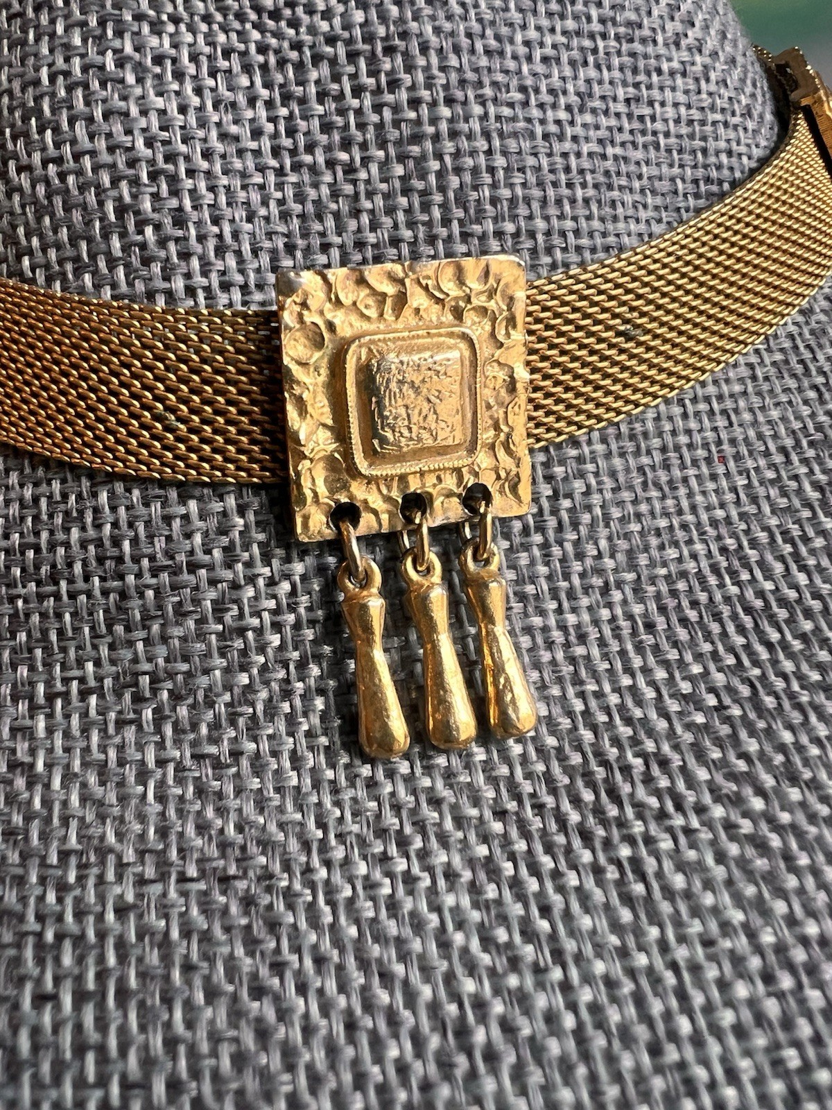 Florenza Gold Tone Mesh Choker Necklace Adjustable 12.5-16” Rare Piece! H4