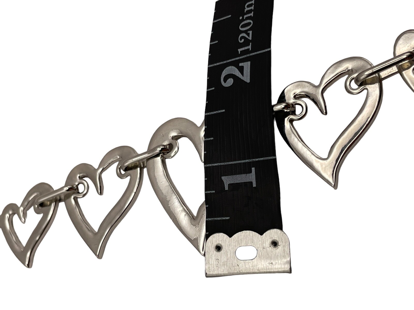 Open Heart Shiny Silver Tone Link Collar Necklace Adjustable Modern Contemporary
