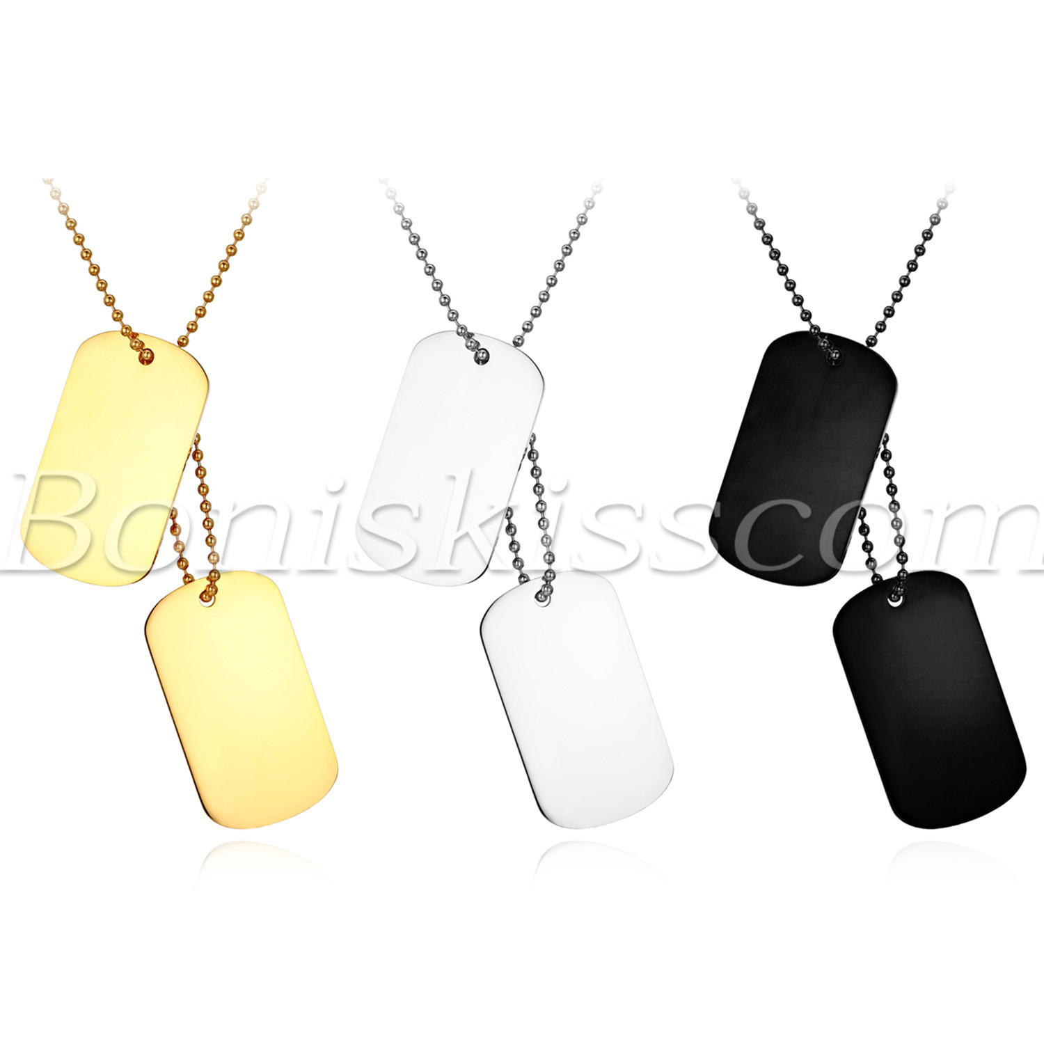 Men Women Polish Stainless Steel 2 Dog Tag Pendant Necklace Chain Free Engraving