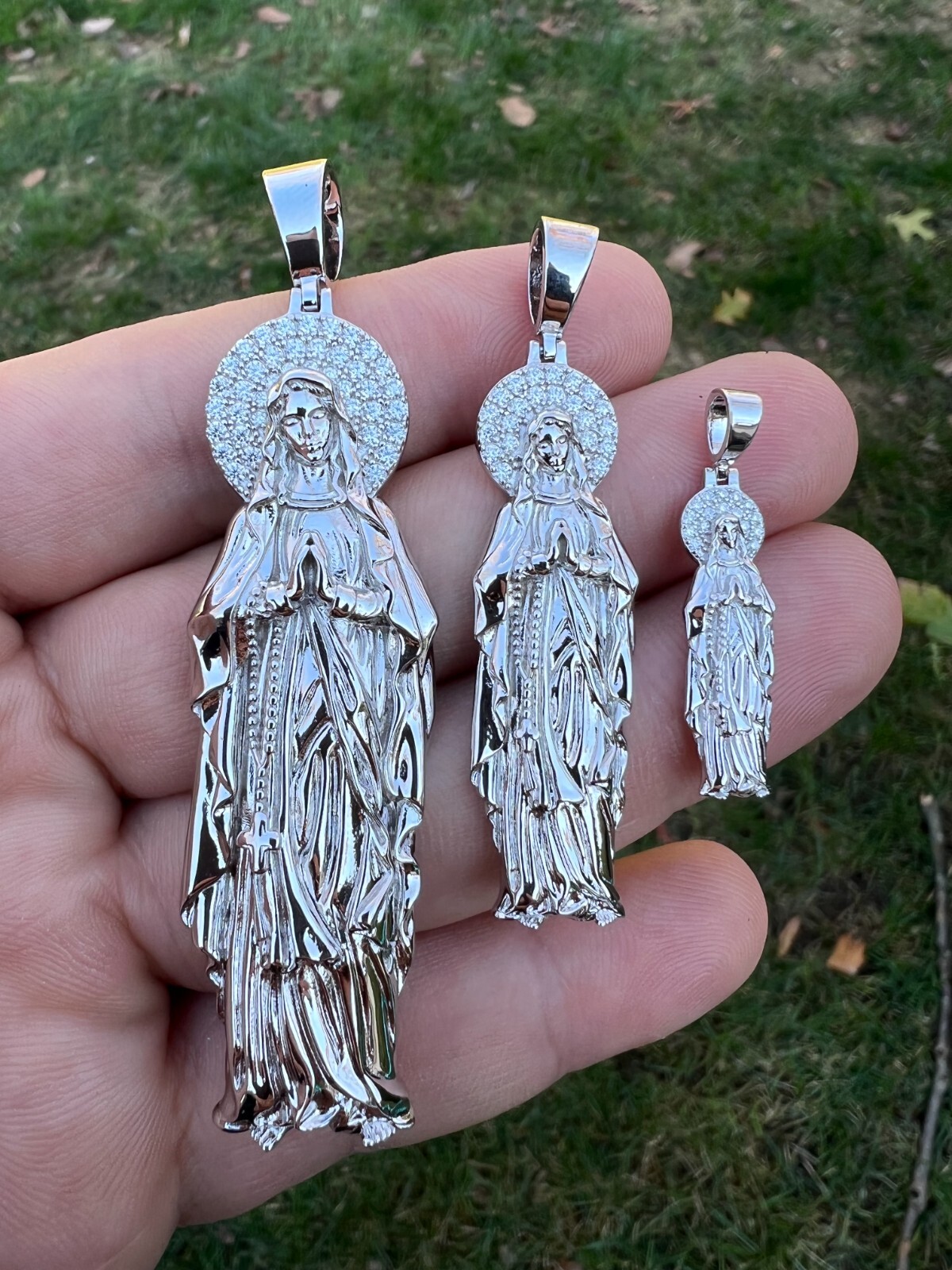 Real MOISSANITE 925 Silver Virgin Mary Guadalupe Pendant Iced Necklace – 3 Sizes