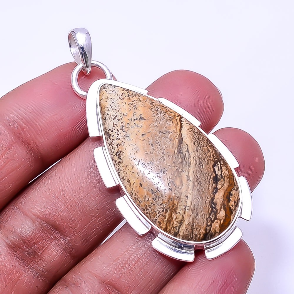 Picture Jasper – Oregon 925 Sterling Silver Pendant 2.15″, Christmas Gift P3967