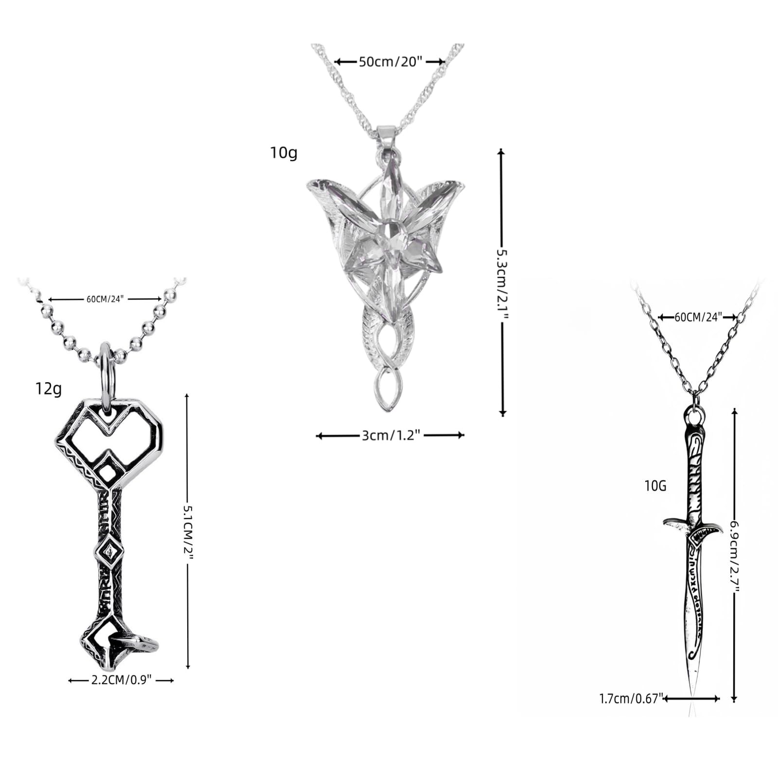 3 Pack Set Arwen Evenstar Pendant Necklace Costume Jewelry Cz Elven Sword and…