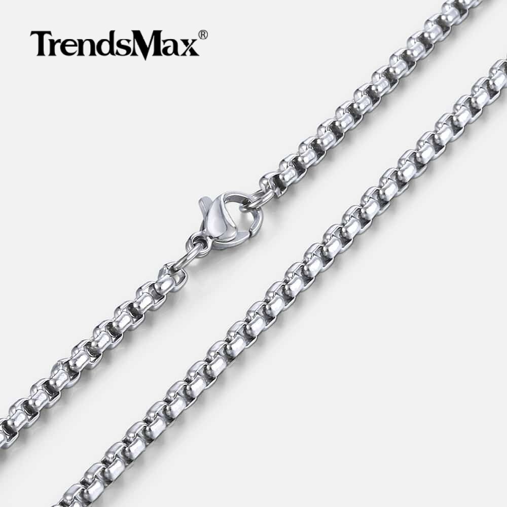 3mm Mens Womens Silver Stainless Steel Round Box Link Chain Necklace 18-28inch
