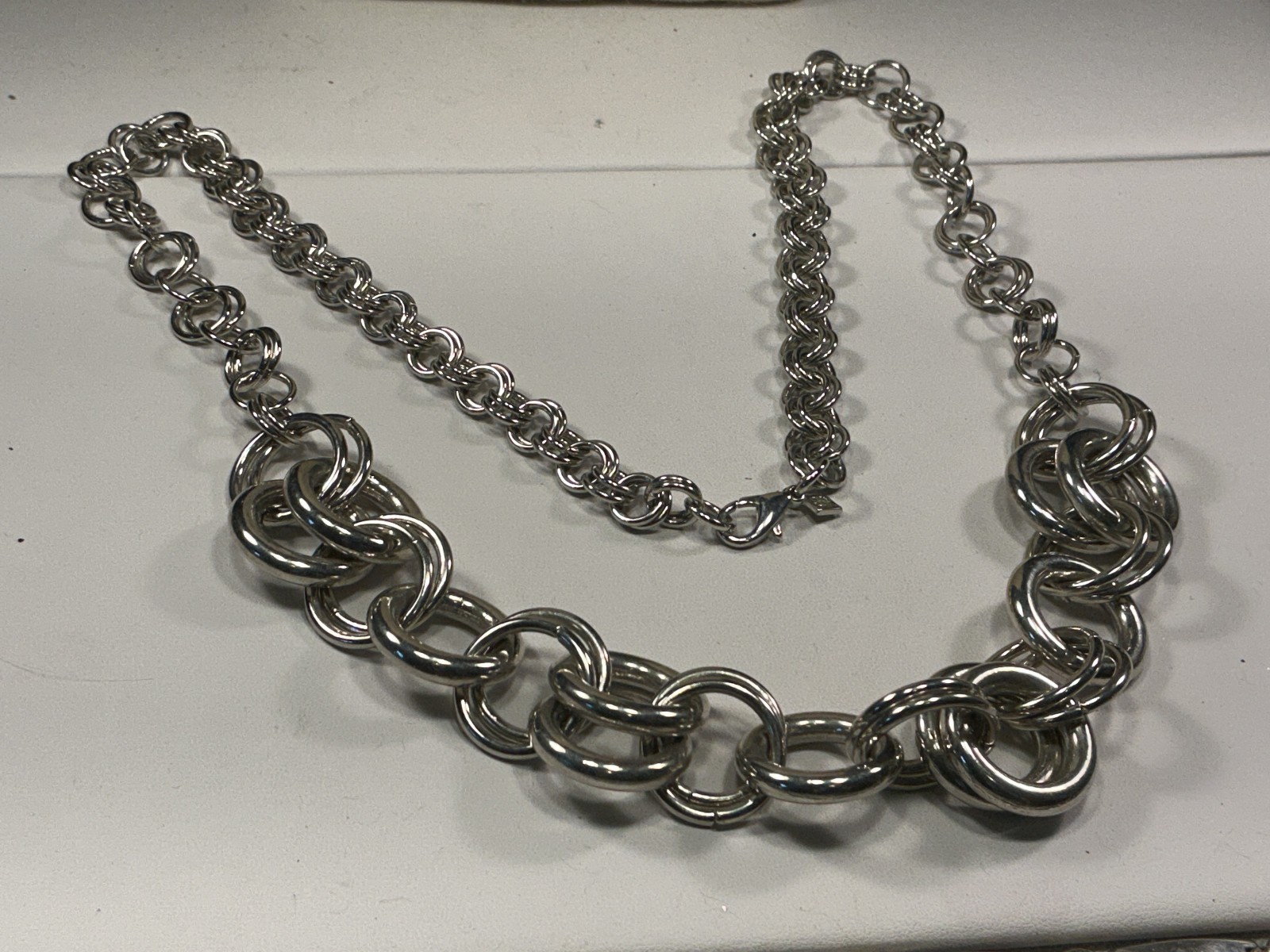 BR Necklace Cast Silver Tone Thick Graduated Multi Loop Metal Chain Lot 80A