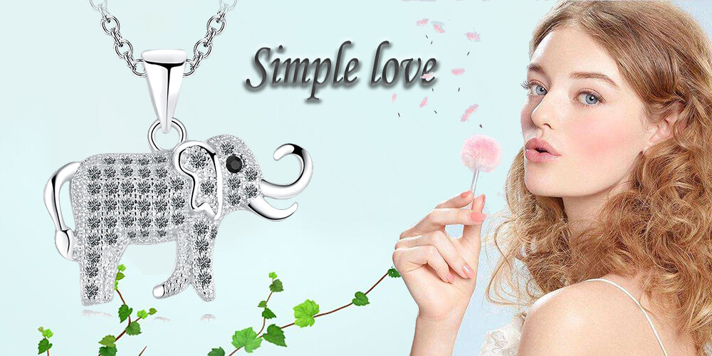 Elephant Necklace 14k White Gold Plated Round Cut CZ Crystal Necklace for Women