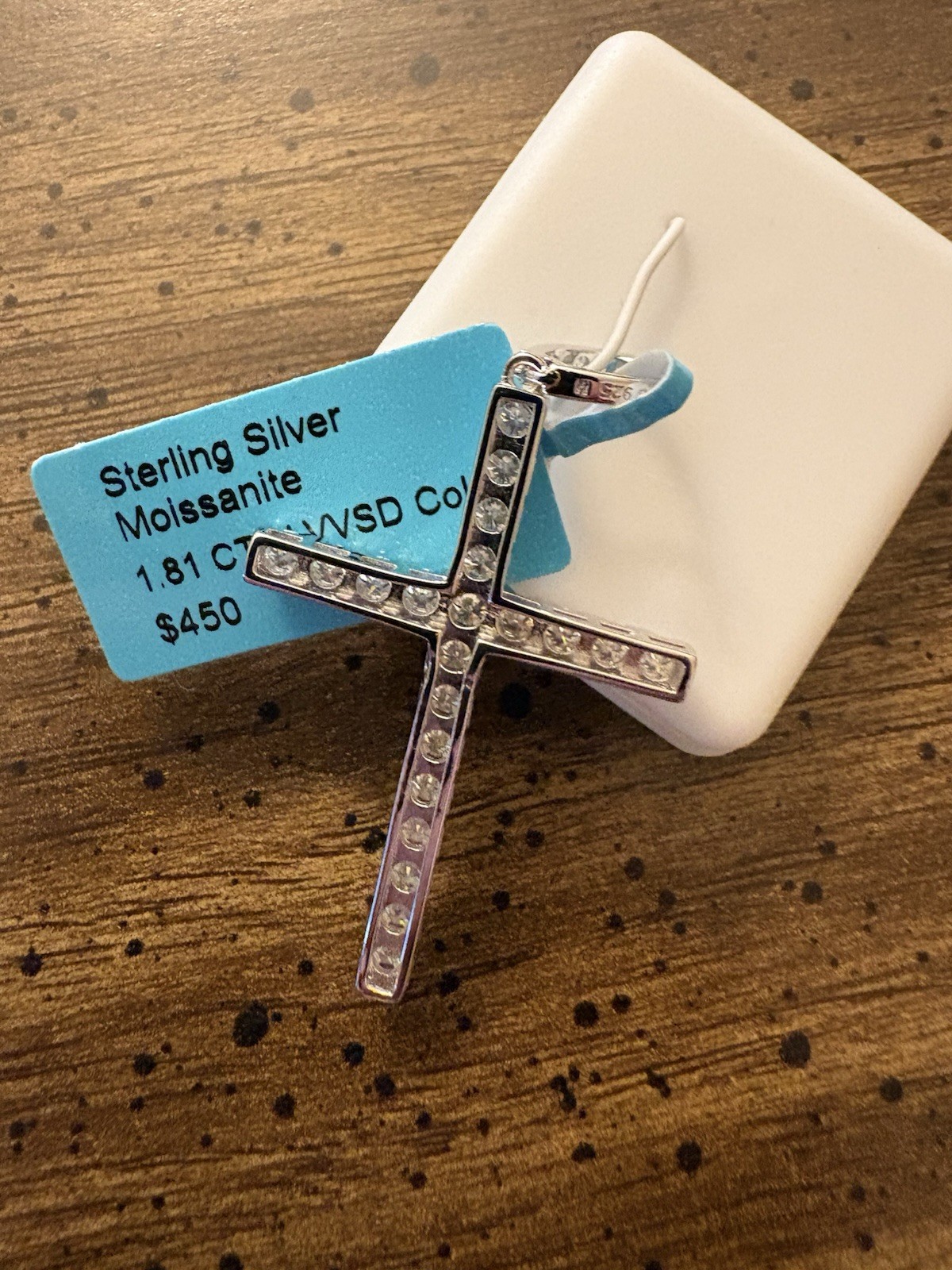 Sterling Silver Moissanite Cross Pendant Religious White/Colorless Round 224456
