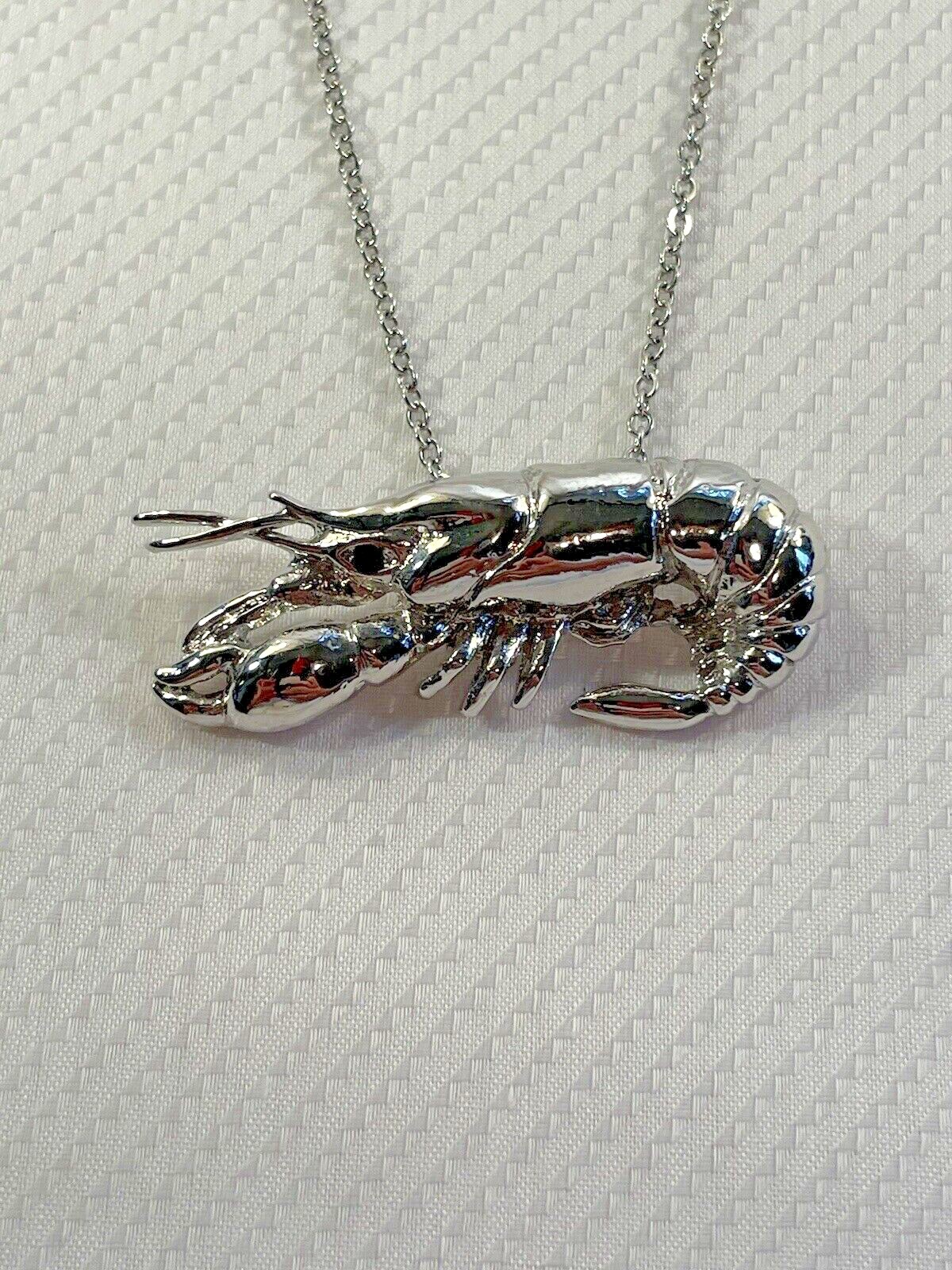 Crawfish Lobster Charm Pendant Necklace 20” Stainless Chain Coastal Jewelry NEW