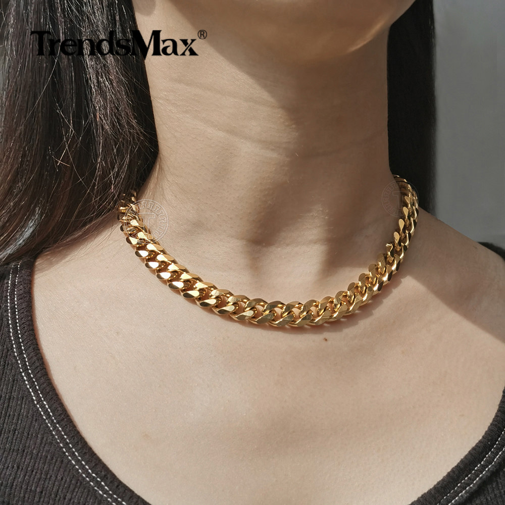 10mm Heavy MENS Chain Yellow Gold Filled Flat Curb Cuban Link Necklace 18-26″