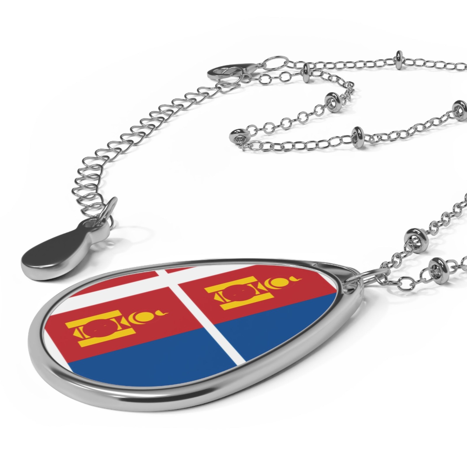 Mongolia Flag Oval Necklace – Mongolian Heritage Pendant – One Size /