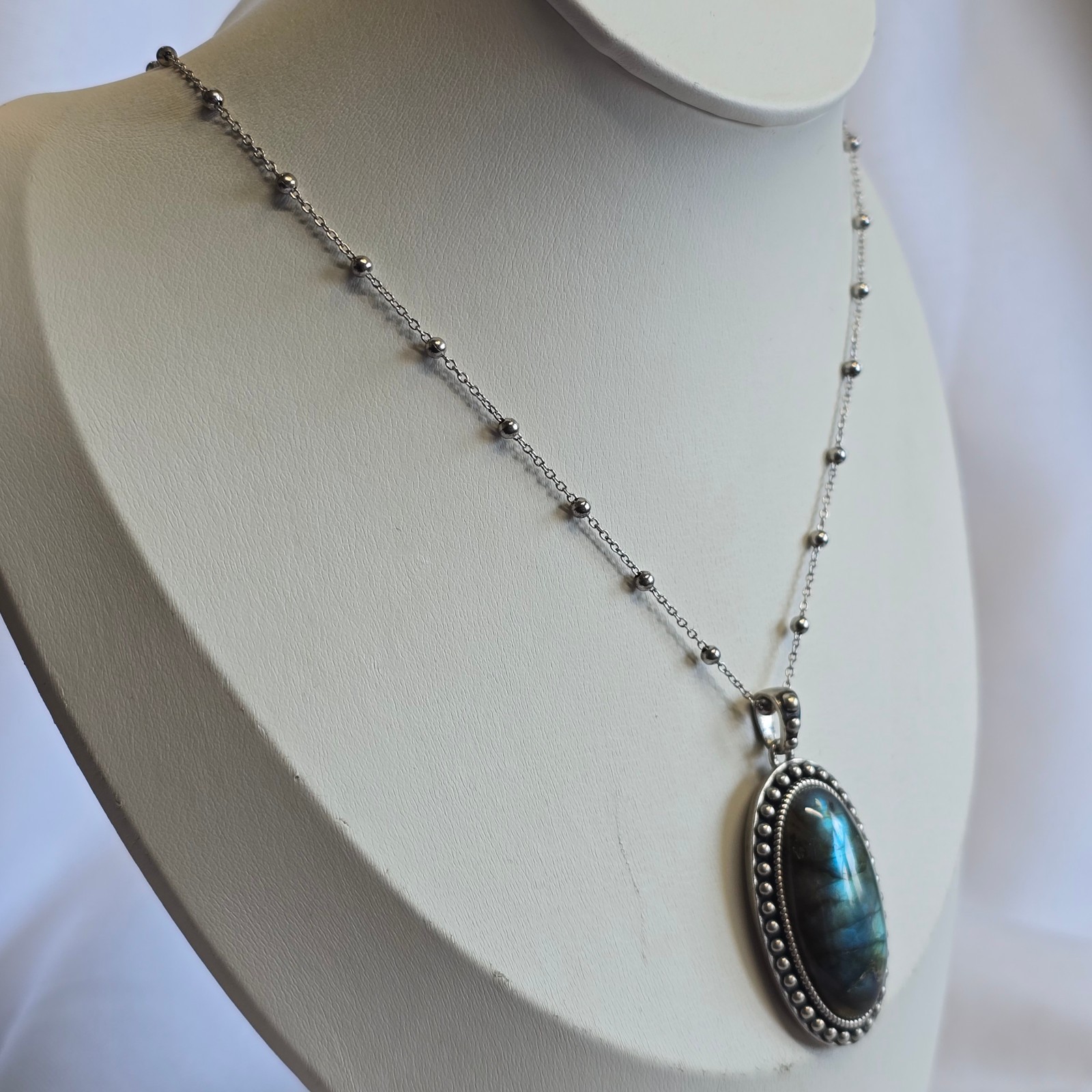 Sterling Silver Necklace 17.11g Fine Jewelry 20″ Labradorite Look *READ*