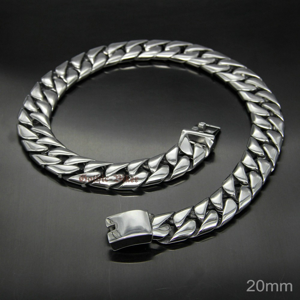 Heavy Wide Stainless Steel Curb Cuban Chain Men Necklace Polish 17mm 20mm 18-30″