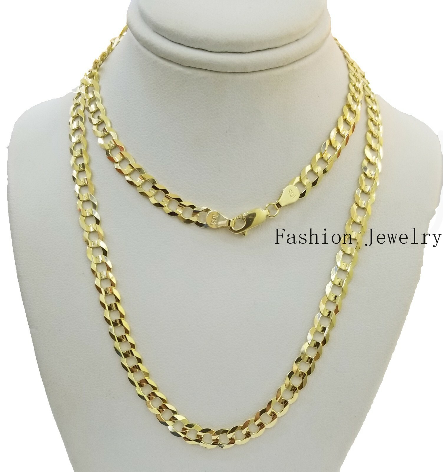 14K Yellow Gold Solid 3mm-10mm Curb Cuban Chain Link Necklace Bracelet 7″- 30″