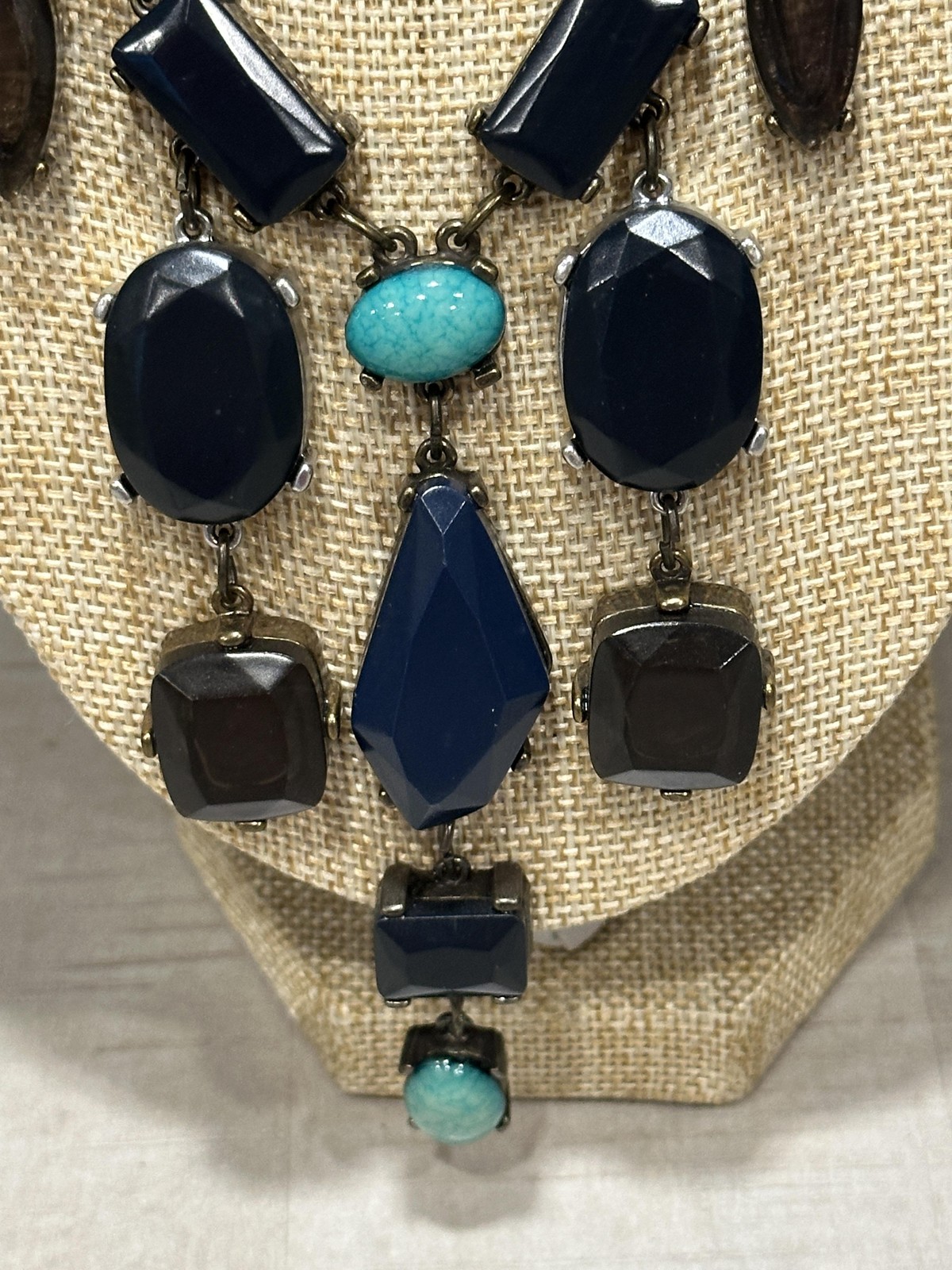 Chico’s Necklace Multicolor Bib Statement Faceted Stones 15 In Lobster Clasp