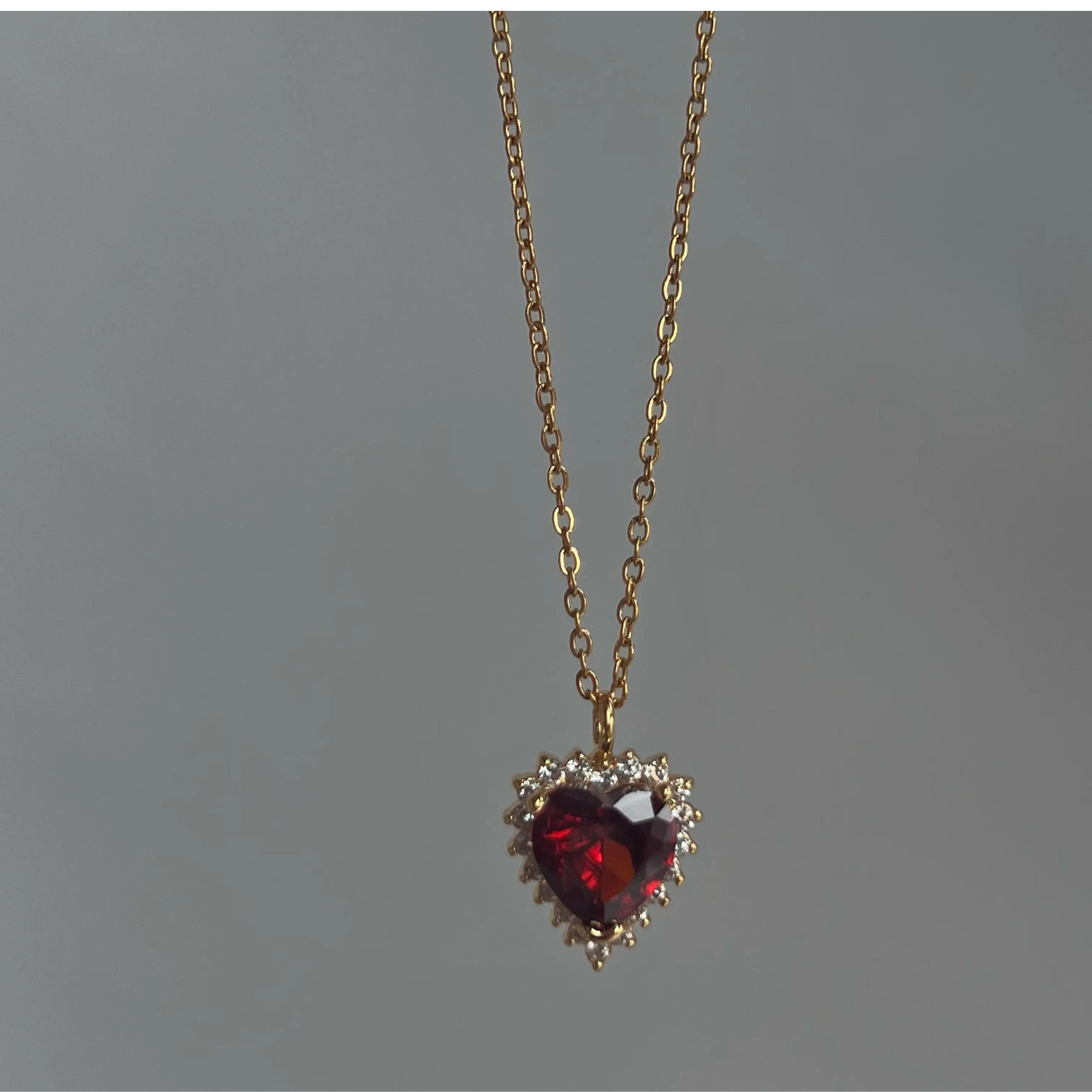 18K Gold Plated Stainless Steel waterproof Zircon Heart pendant necklace Women