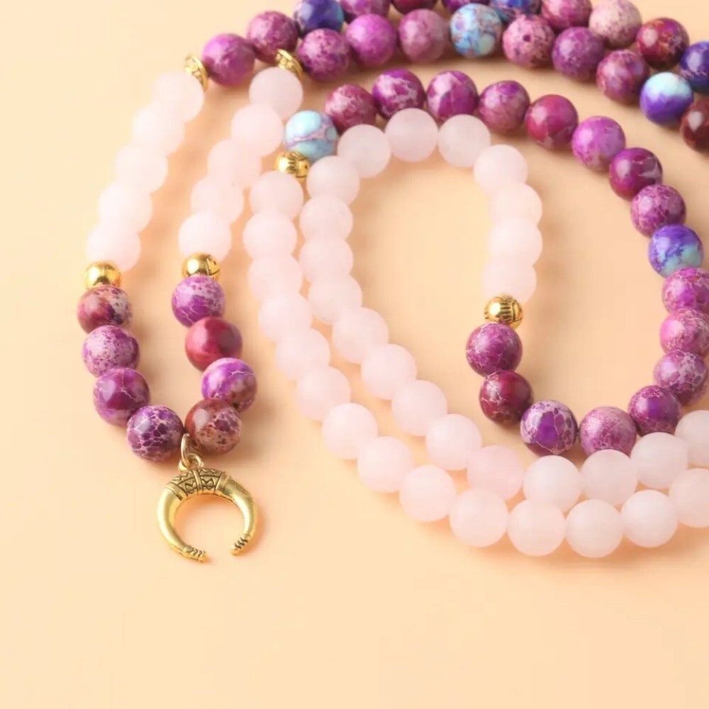 Women’s 108 Mala Beads Necklace Men Natural Balance Rose Quartz Crystal Bracelet
