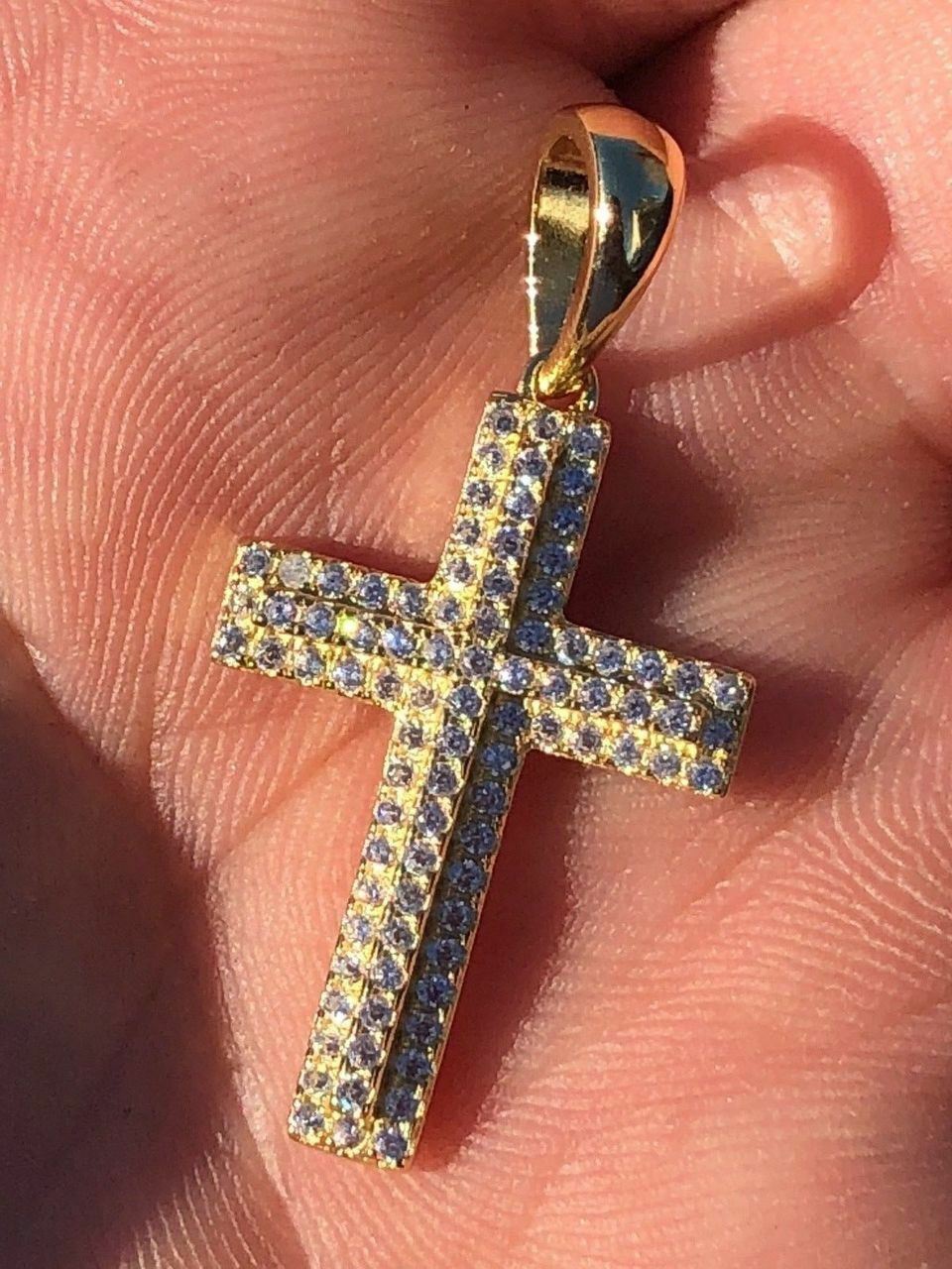 Sterling Silver 925 *14k Gold Plated* Men’s Small Cross Pendant CZ
