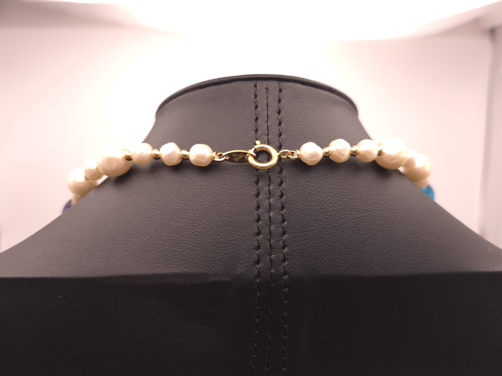 Vintage Trifari Beaded Necklace Baroque Pearl Purple Blue Lucite