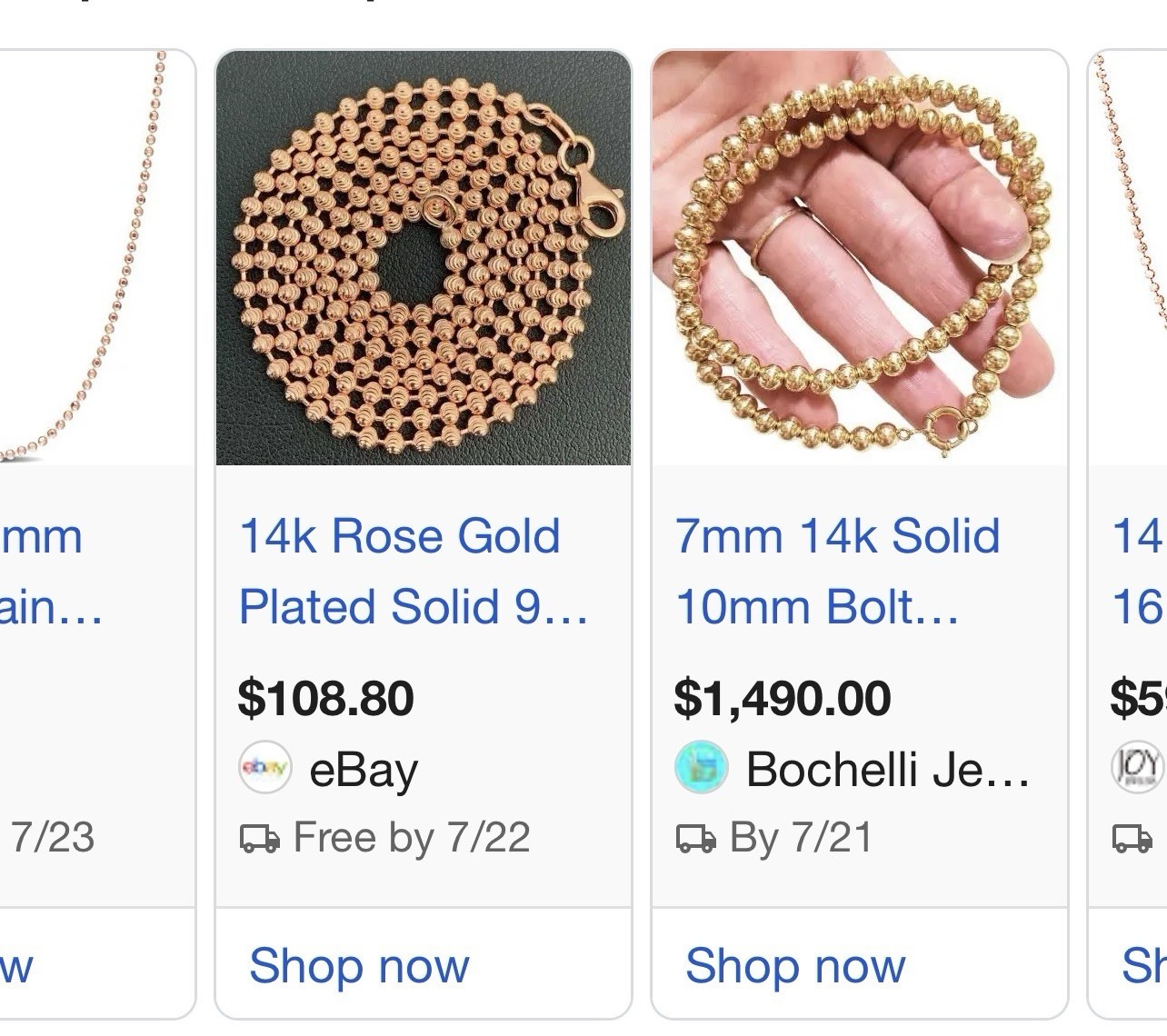 Rose Gold Plated 925 Ball/Bead Chain Necklace, Lobster Clasp, Signed