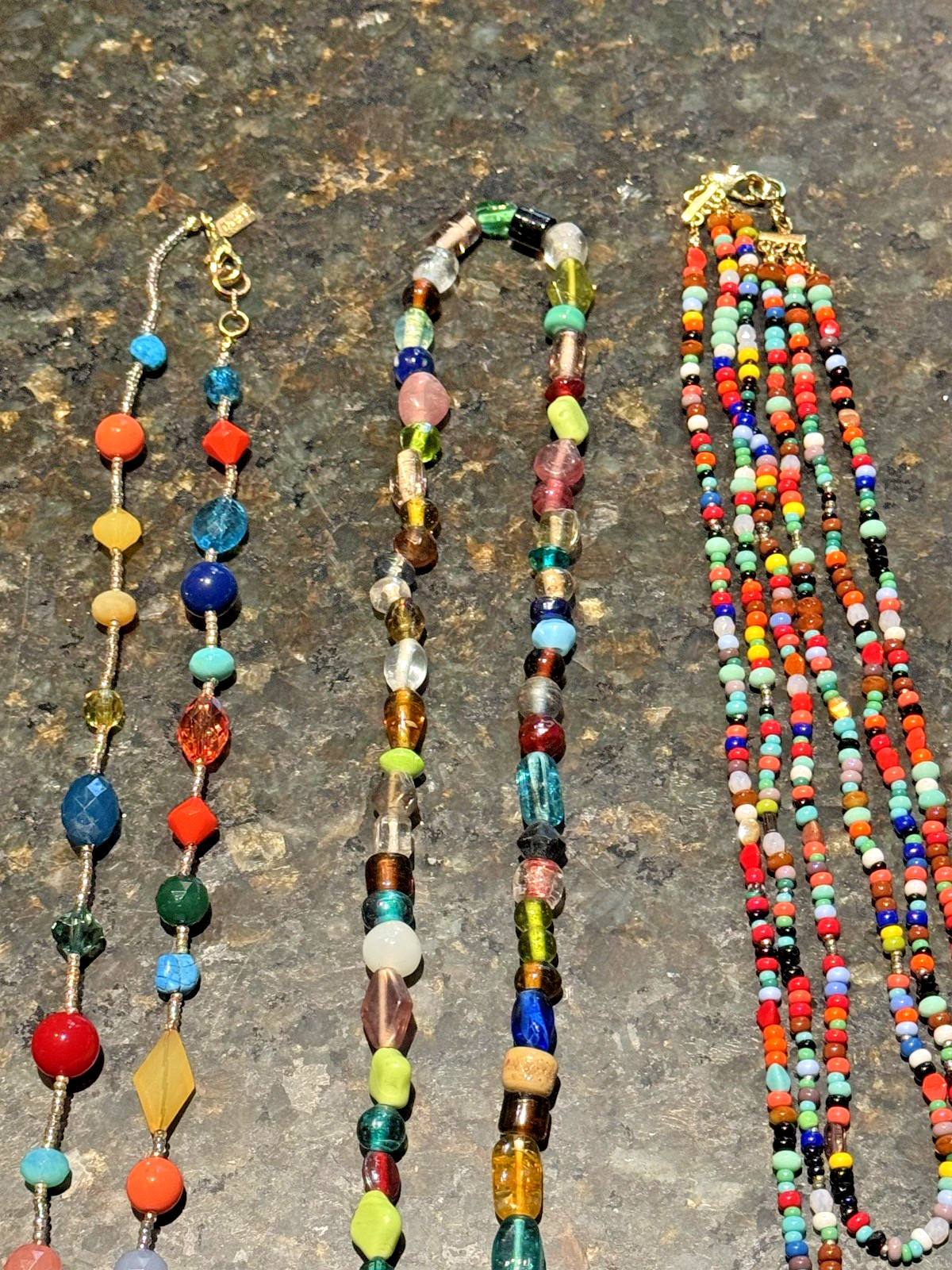 3 Long Necklaces Lot Colorful Glass/Stones/Plastic Beads Various 15-19” Long