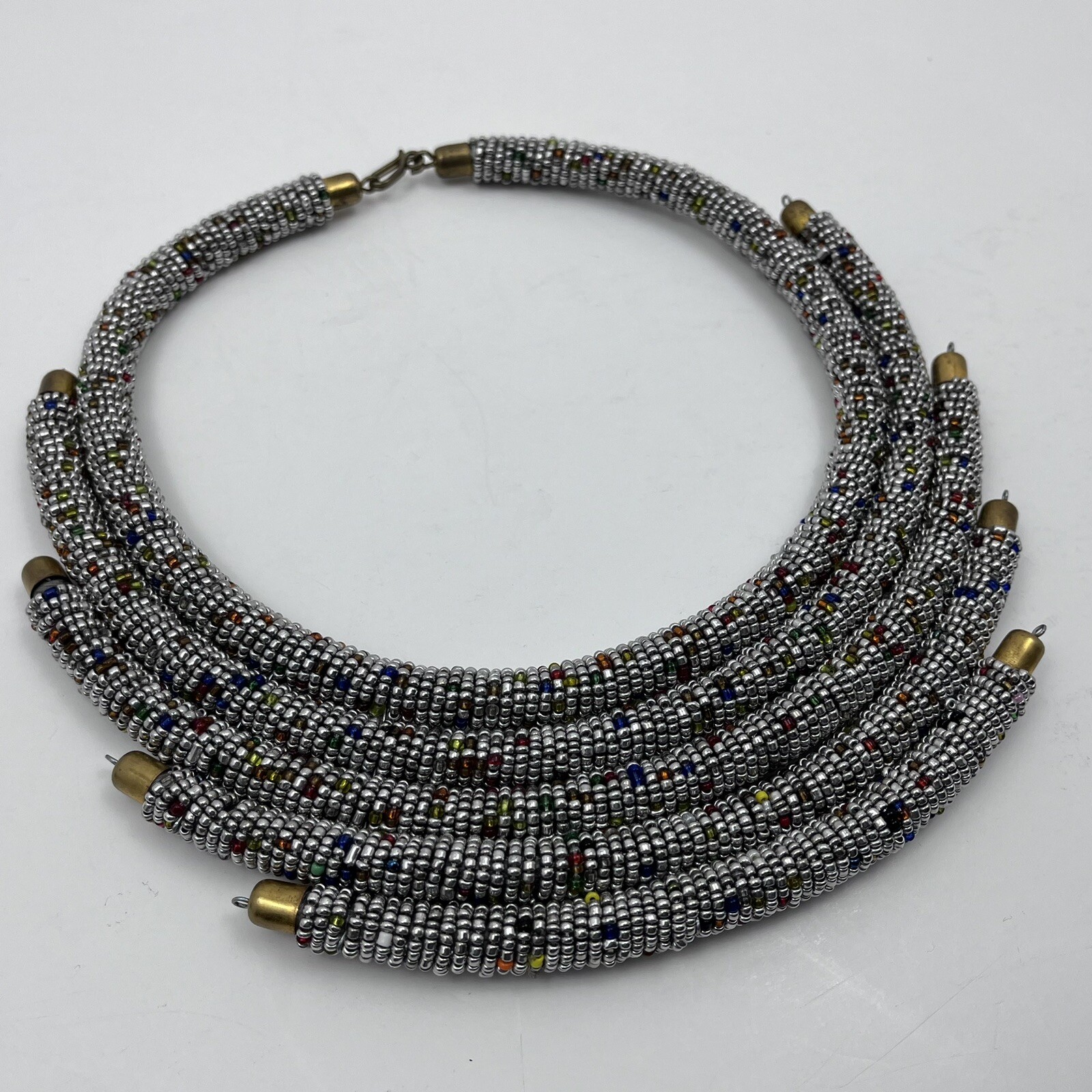 Kendi Aman Gold-tone Kanyoni Beaded 16″ Collar Necklace Ankara Accessories