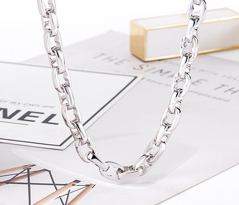 Solid 925 Sterling Silver 9MM Oval Link Chain Two Locks Necklace for Men & Women