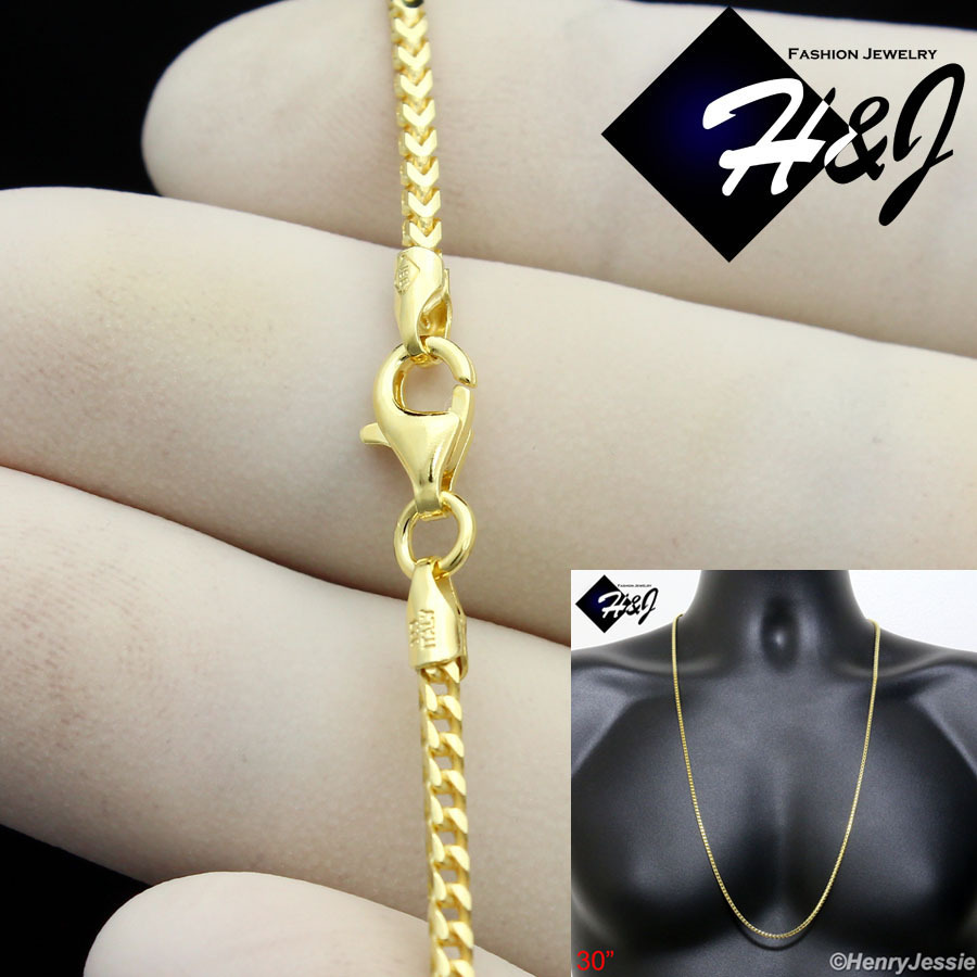 30″MEN 925 STERLING SILVER 2.5MM GOLD PLATED FRANCO BOX CURB LINK NECKLACE*SN6