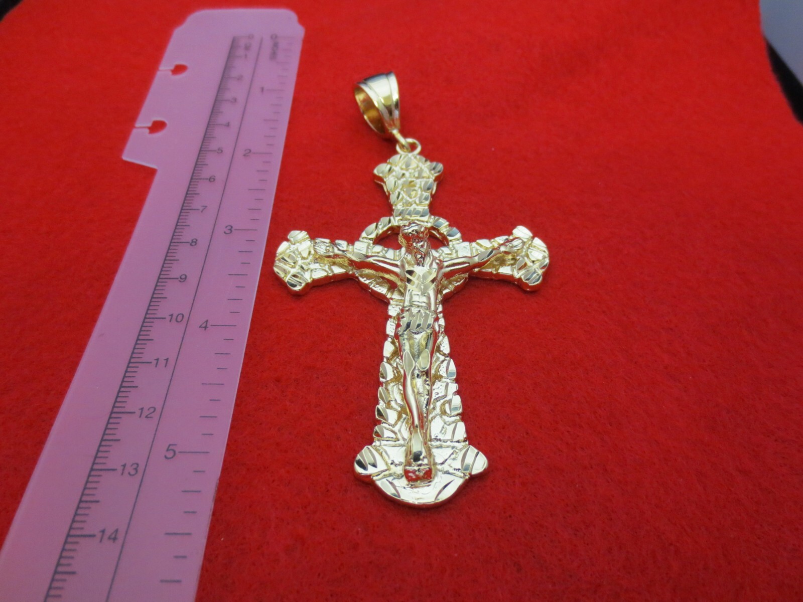 14KT GOLD EP HUGE CRUCIFIX CROSS 4+ INCHES CHARM W/24″ 5MM ROPE CHAIN-9252