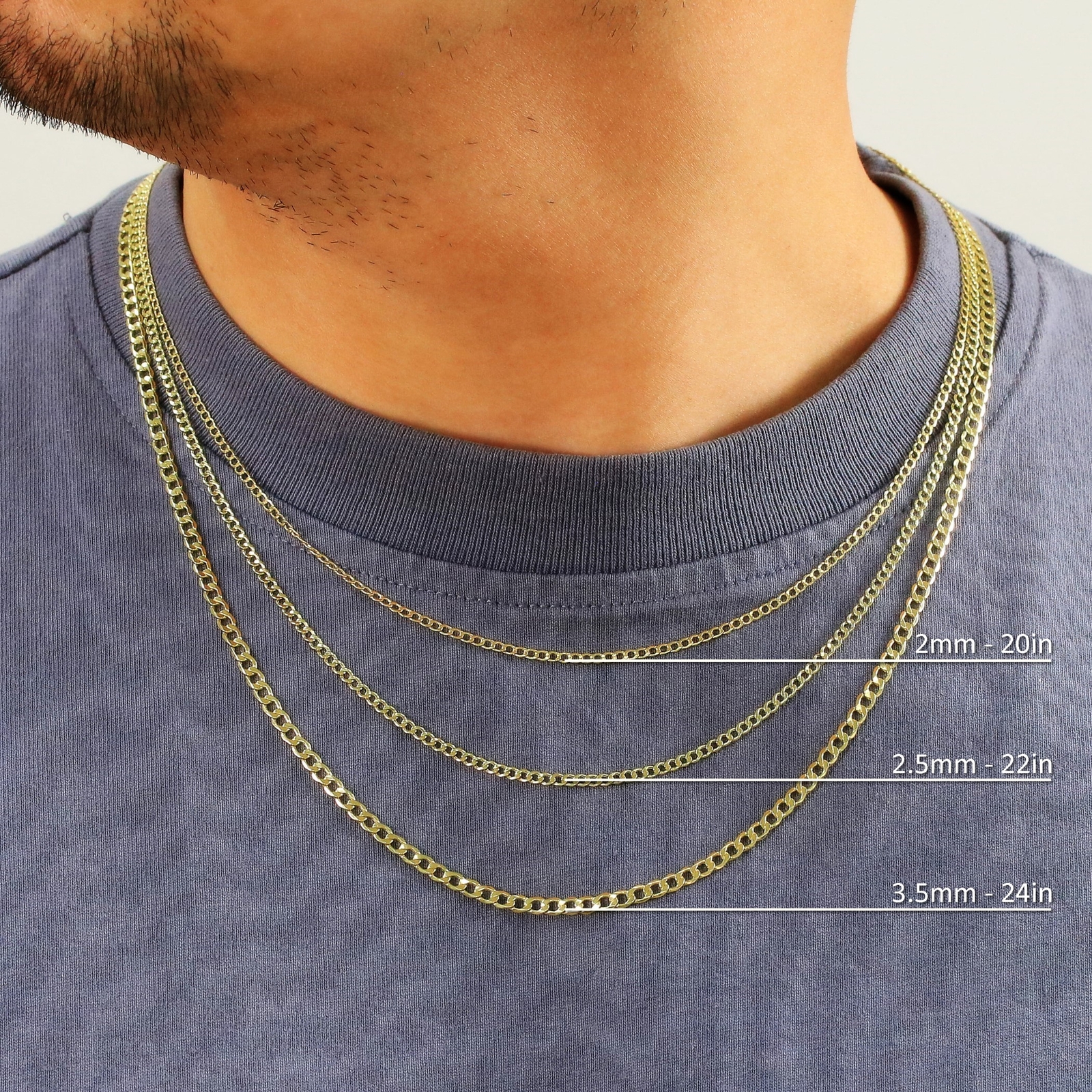 10K Yellow Gold 2mm-7.5mm Curb Cuban Chain Necklace Bracelet Men Women 7″- 30″