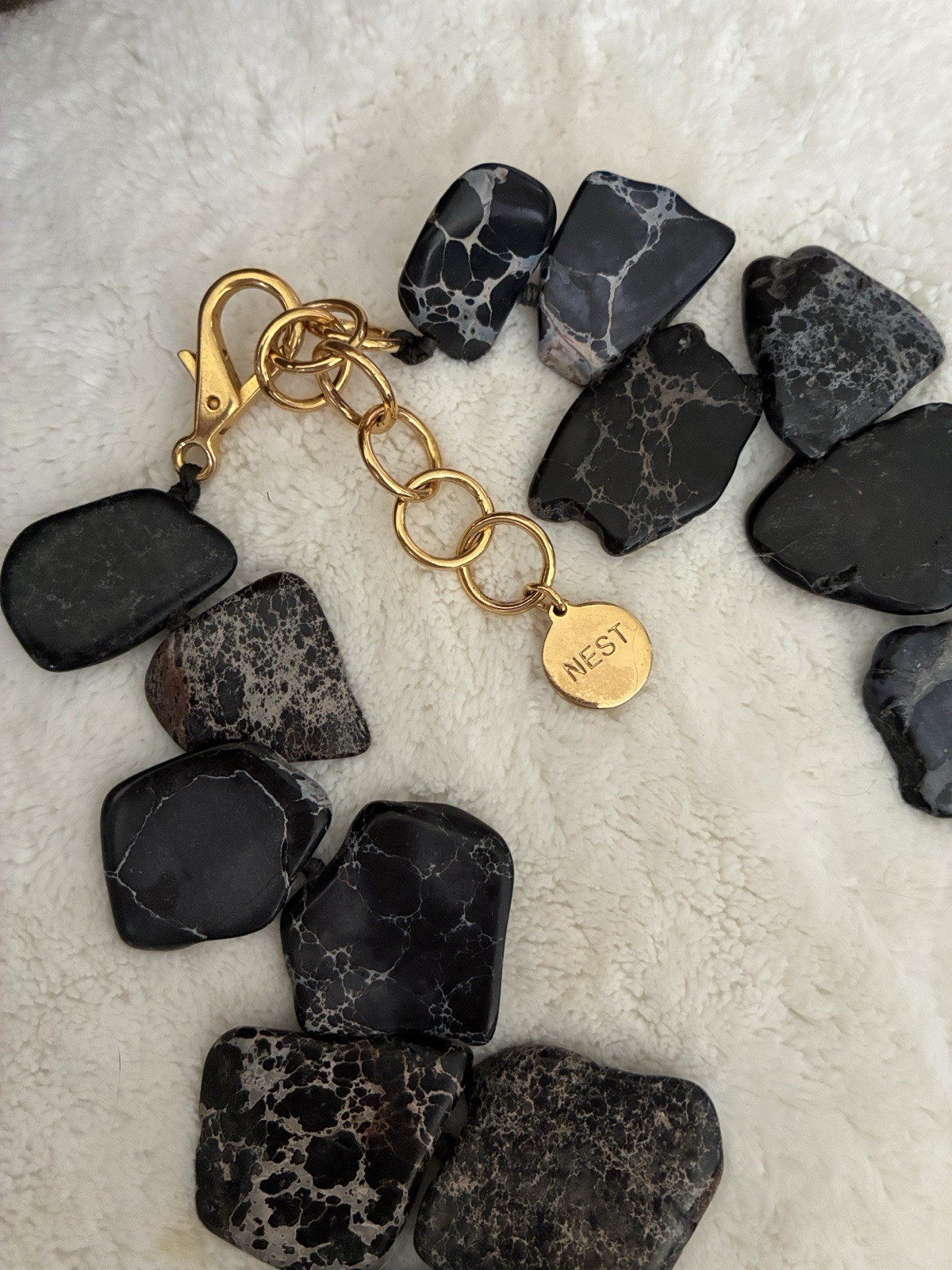 NEST Designer Black Jasper Slab Chunky Runway Statement Necklace