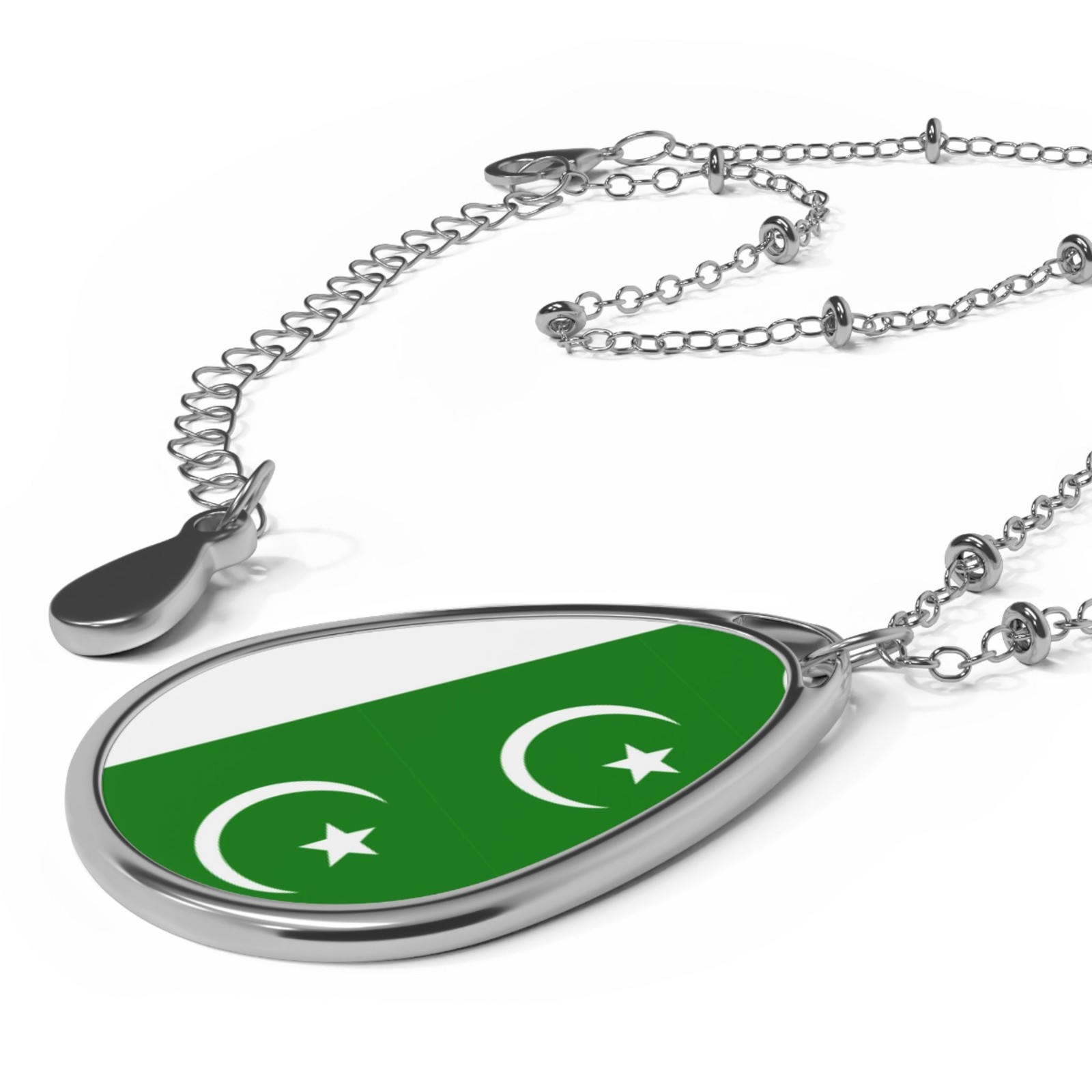 Pakistan Flag Oval Necklace – Pakistani Heritage Pendant – One Size /