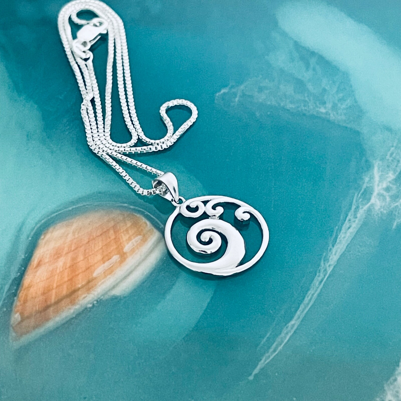 Sterling Silver Round Waves Necklace, Silver Necklaces, Ocean Wave Necklace