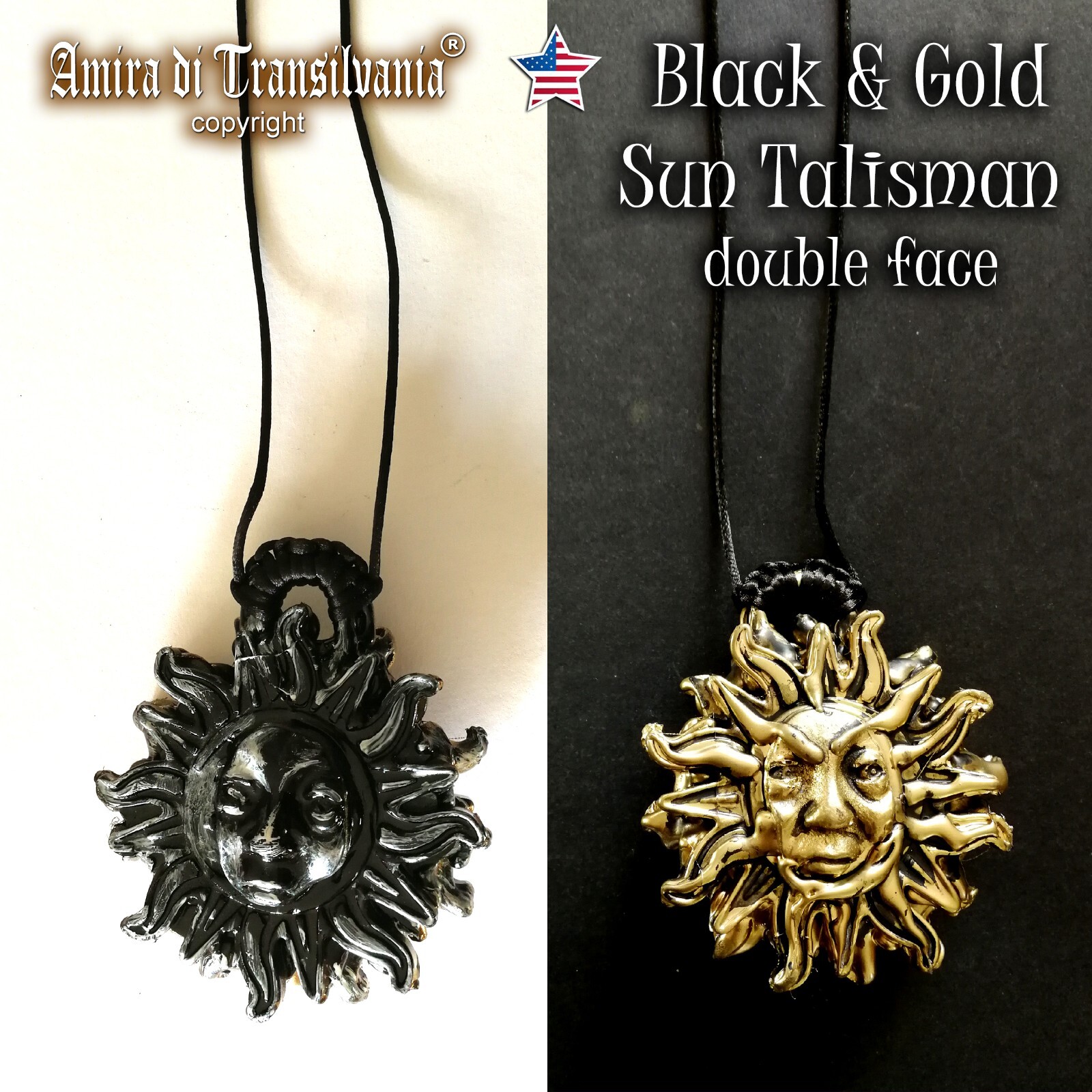 Black Sun Moon Astrology Sign Necklace Pendant Gothic Jewelry Witchcraft Symbols