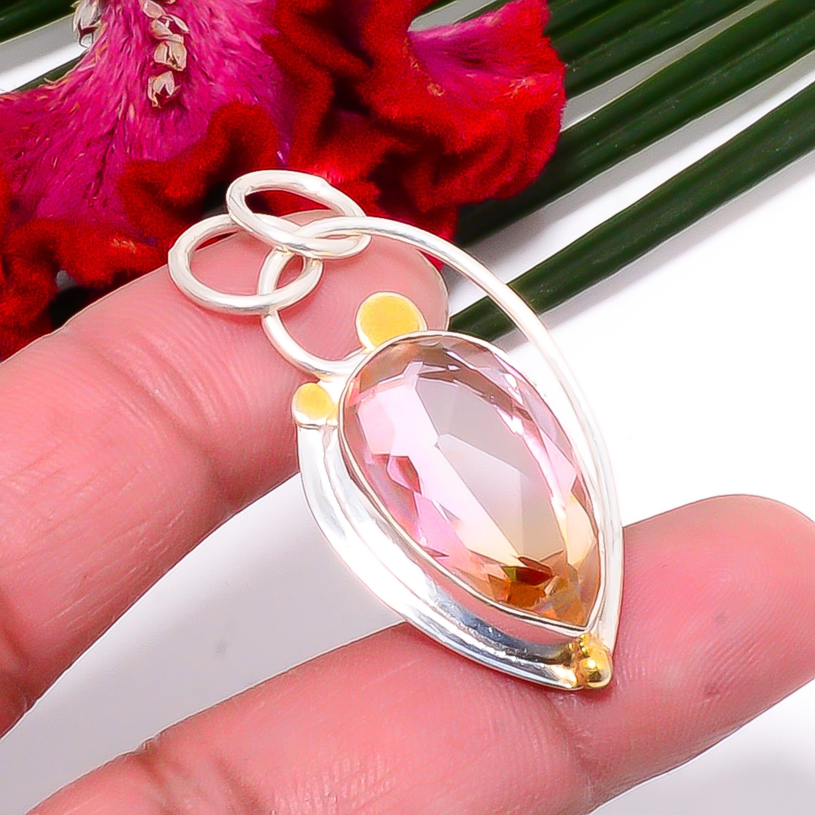 Bi-Colour Tourmaline 925 Sterling Silver Two Tone Pendant 1.64″ Sk47, Christmas